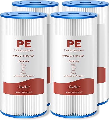 SimPure Filtro de agua de sedimento plisado de 10 x 4.5 pulgadas, cartucho de filtro de agua de 20 micrones para toda la casa para agua de pozo