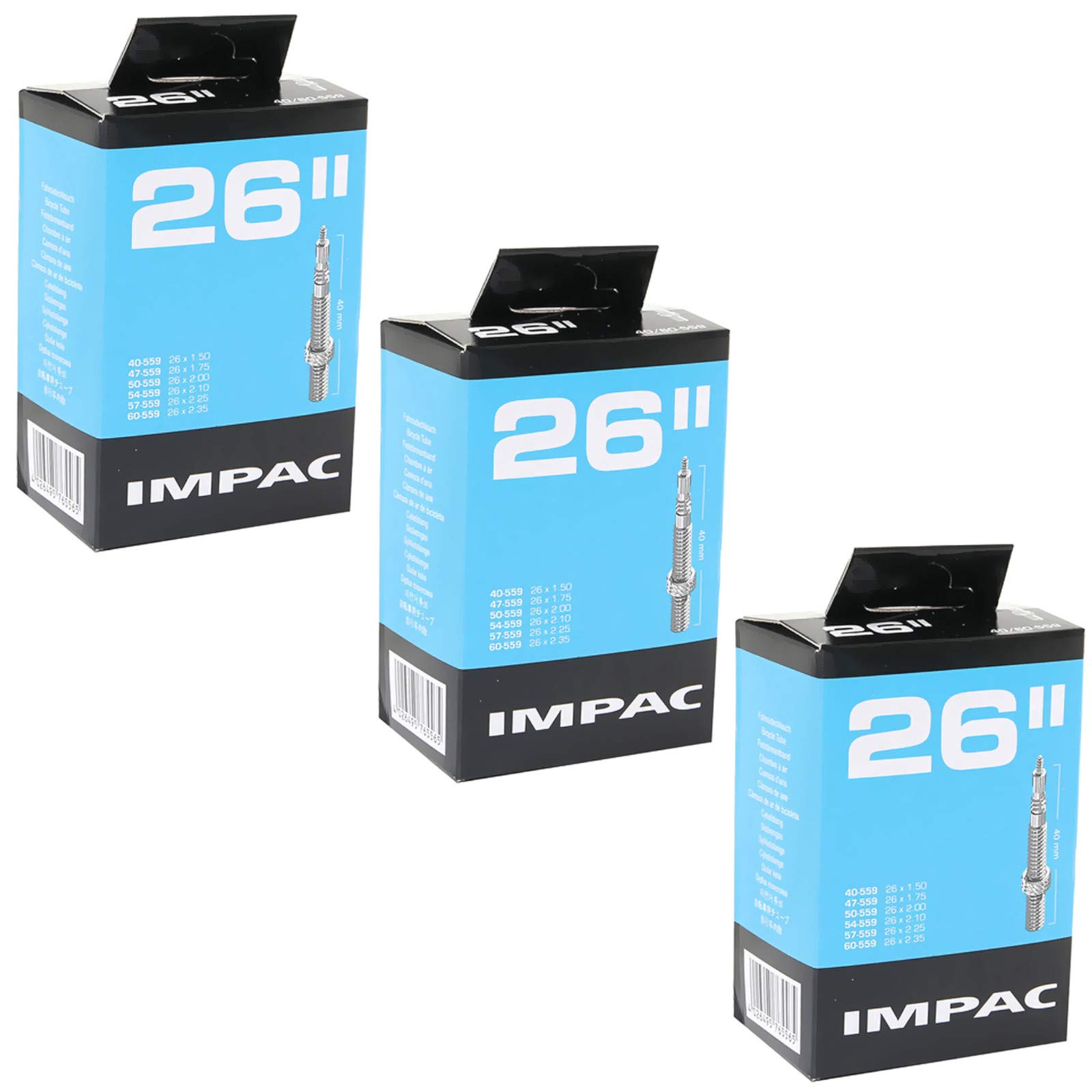 Impac 26" x 1.75-2.35 Mountain Bike Inner Tubes - Presta Valve (Pack of 3)