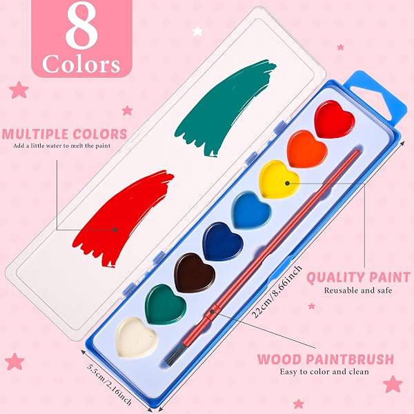 Sabary Sabary 18 Pack End of School Year Gift for Student Watercolor Paint Set Bulk with Card and Rope 8 Washable Watercolor Paint with Brush for Last Day of School Classroom Kid Art Party Favor (Heart) in use