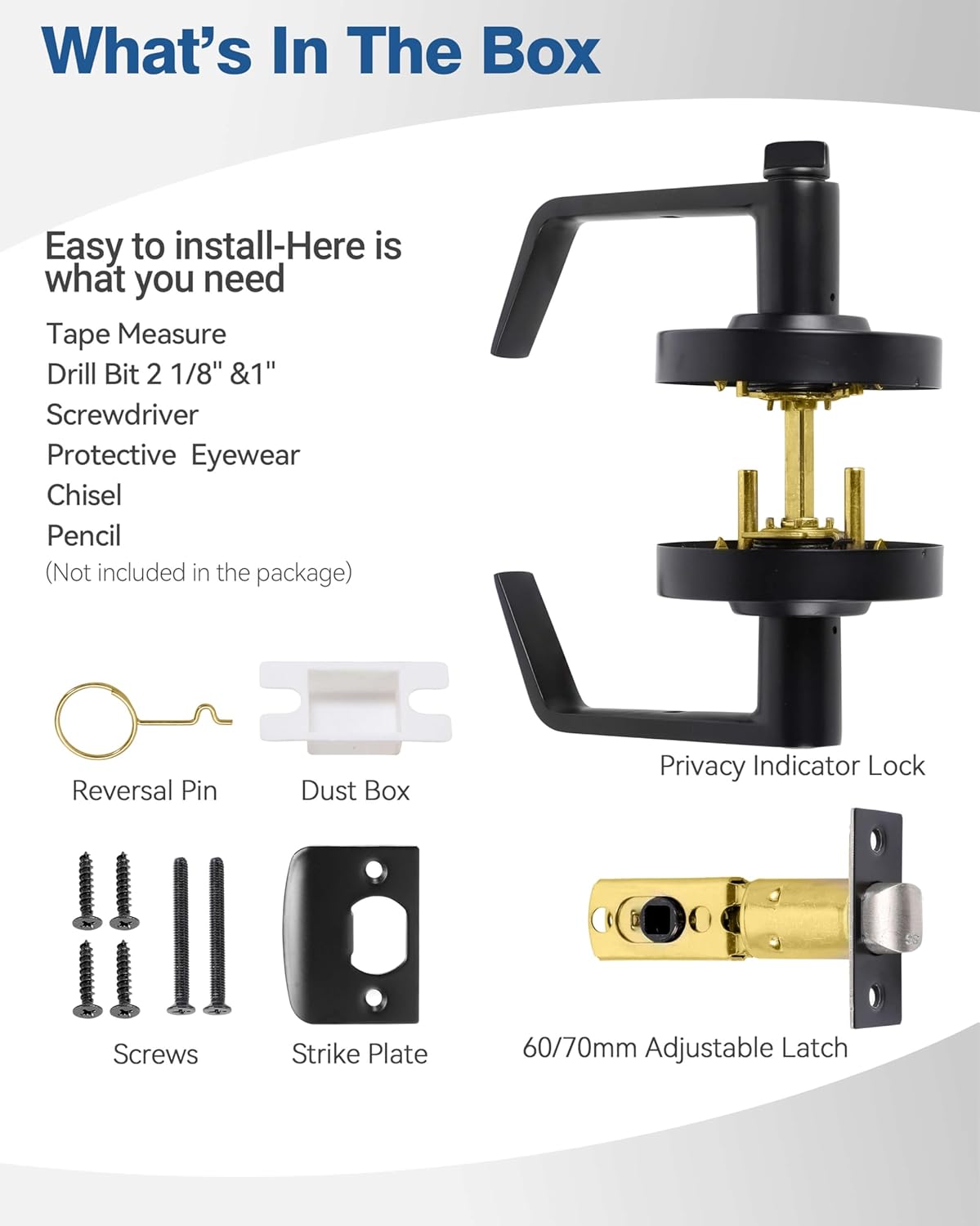 Privacy Lock with Occupancy Indicator- Bathroom Door Lock, Inuse or Vacant, Large Commercial Grade, Bathroom Door Handle, Perfect for Restaurants, Office Buildings, Warehouse, Hospitals (Matte Black)