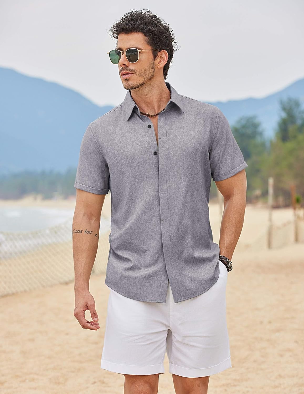 COOFANDY Men's Short Sleeve Button Down Casual Summer Shirts Linen Beach Vacation Shirt - Image 5
