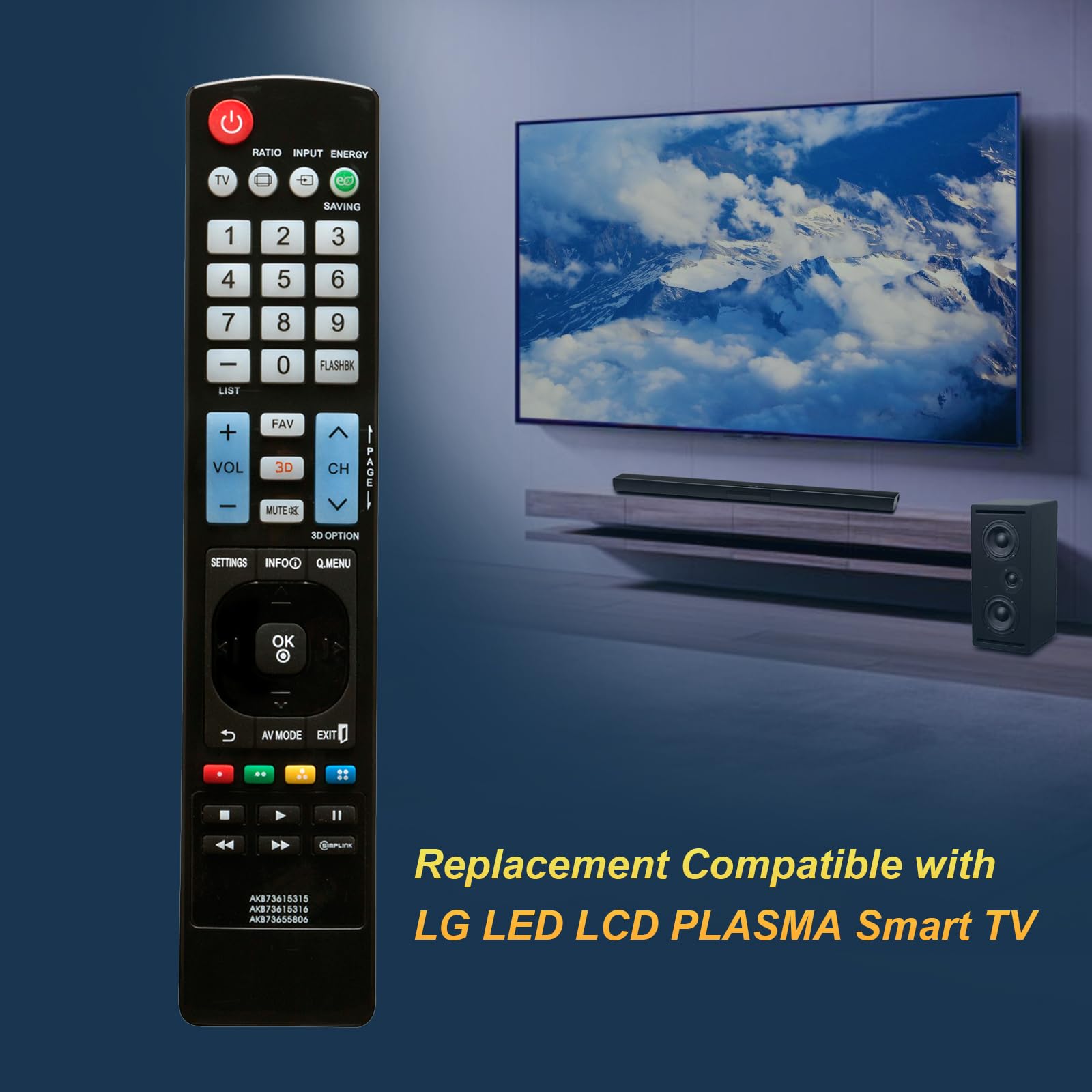 VINABTY AKB73615307 Telecomando di Ricambio Adatto Per LG TV 55LM615S 32LM3400 32LM611S 37LM611S 42LM3400 42LM615S 47LM615S 37LS3400 32LM3400-ZA 37LM611T-ZA 42LM3400-ZA 55LM615T-ZE