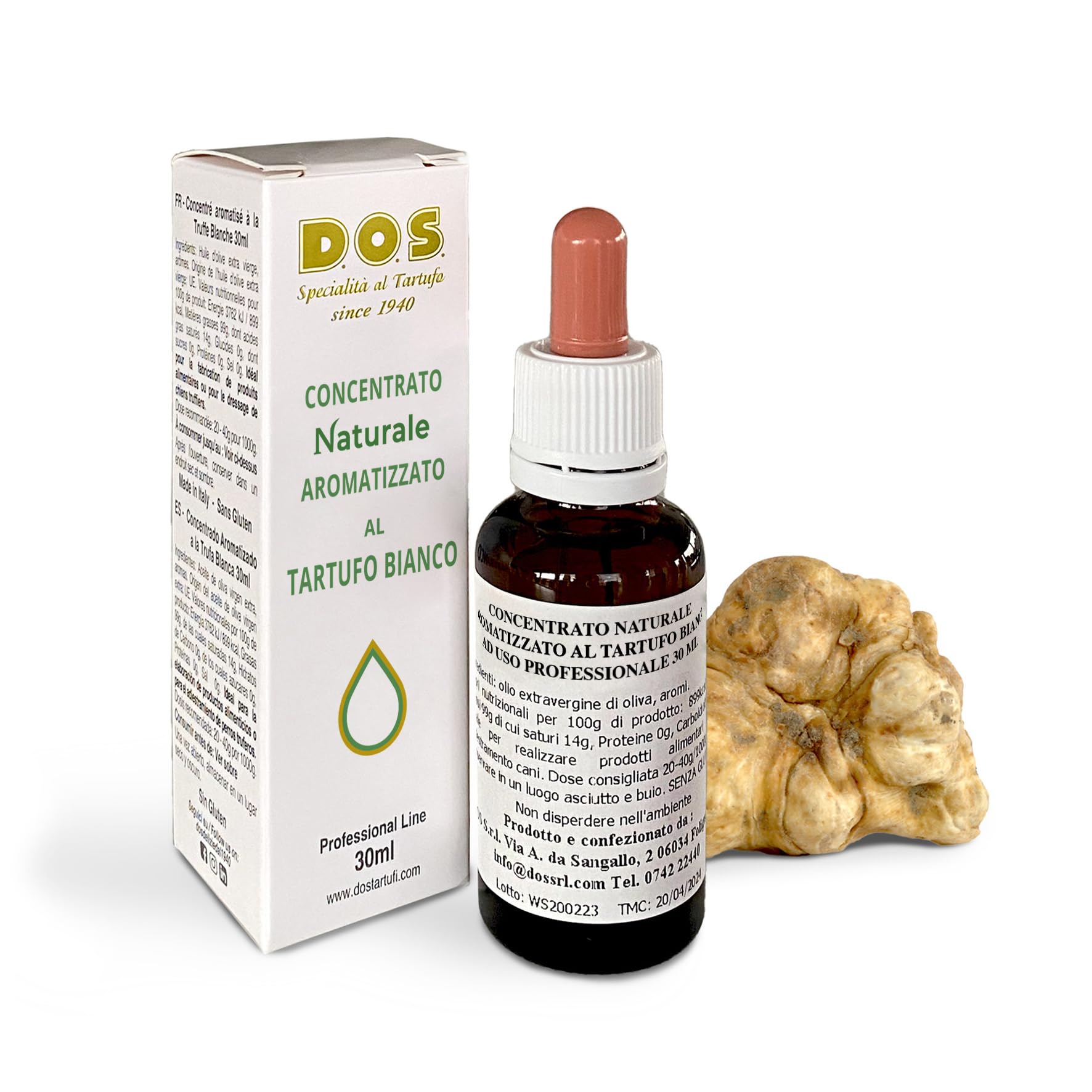 Concentré naturel aromatisé à la truffe blanche 30 ml pour usage professionnel - Concentré de truffe - Huile d'olive extra vierge - D.O.S. Specialità al Tartufo since 1940