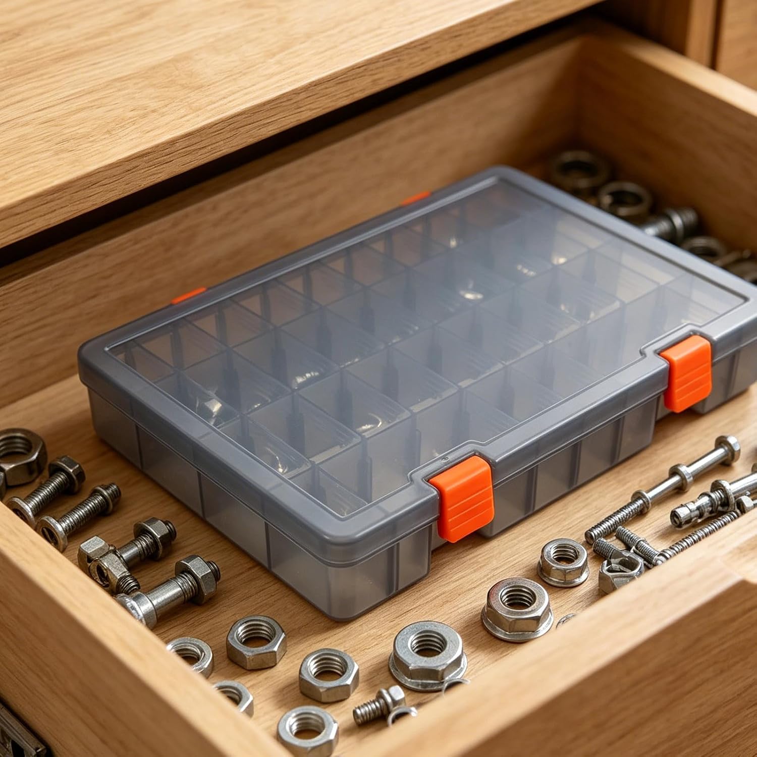 Plastic Divided Storage Container - Bead Organizer Box for Sorting - Organizer Box with Removable Dividers for Hardware Screws Bolts Nails Beads Jewelry (Grey)