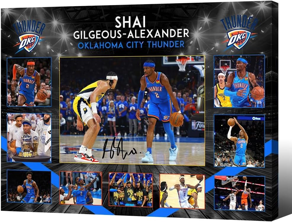 Framed Shai Gilgeous-Alexander Signed Poster For Kids Room Bedroom Wall Decor-Basketball Superstar Posters Canvas Art Print Picture For Teen Boy Fans Birthday D3gifts