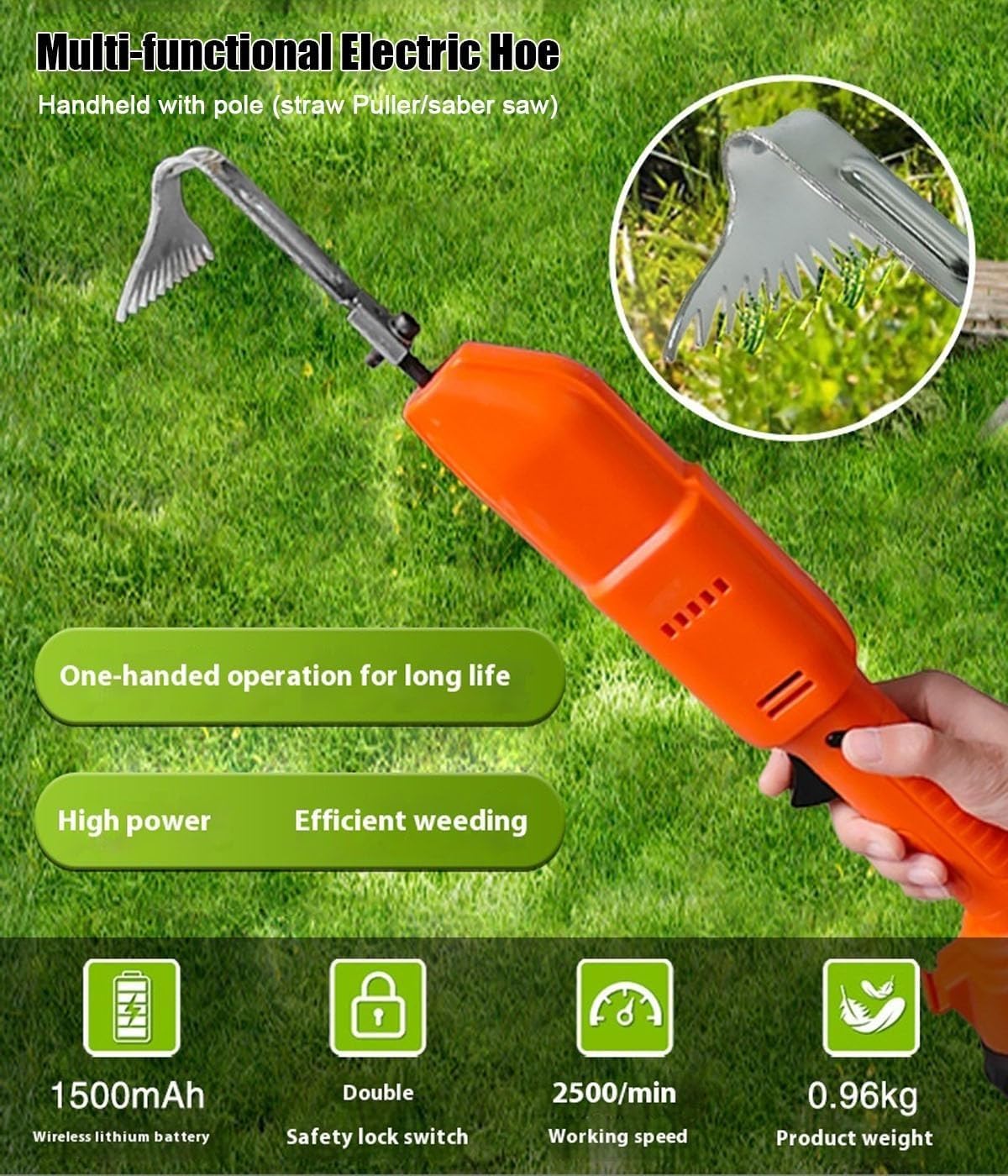 Zappatrice,Sarchiatrice Elettrica Con Batteria Al Litio Ricaricabile E Asta Telescopica,Attrezzo Da Giardino Per La Coltivazione,Zappa Elettrica Per Scavare A Mano,Per Allentare Il Terreno E Diserbo