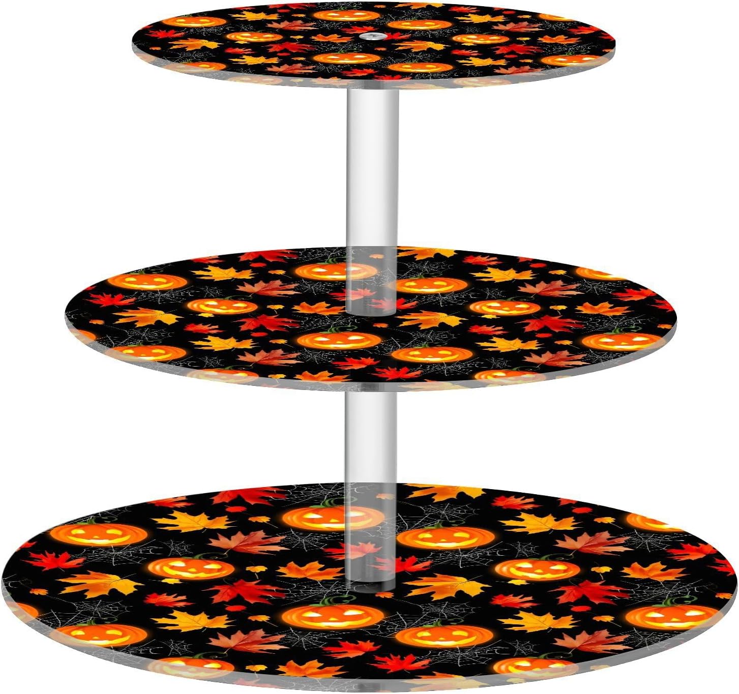 Pumpkin Spiderweb Maple Leaves Halloween 3 Tier Acrylic Cupcake Stand, Cupcake Stand for 34 Cupcakes for Weddings,Christmas,Holidays,Parties,Birthday,Printed Cupcake Tower 23301023