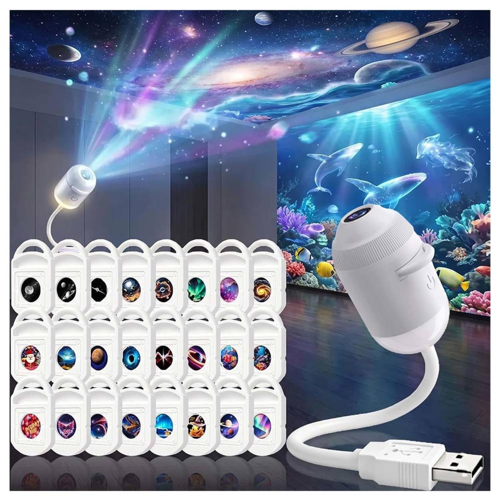 Galaxy Night Light Plug and Play Ocean Light Projector USB Power Supply Hd Projector for Bedroom, Ceiling,D