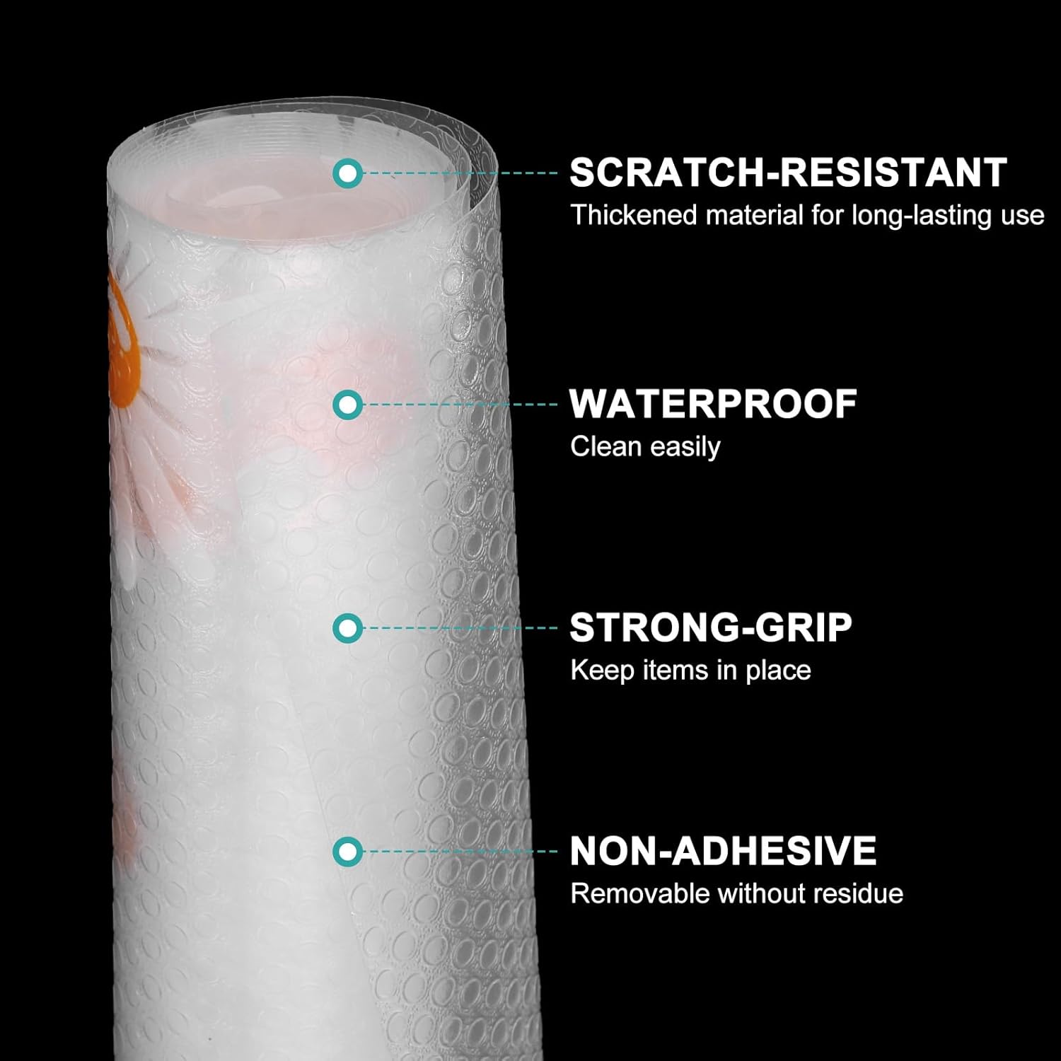 sourcing map Shelf Liner 11.8" x 4.9ft EVA Non-Slip Drawer Mats Waterproof Flower Texture Liner for Kitchen Cabinets Cupboard Refrigerator Shelves, Clear