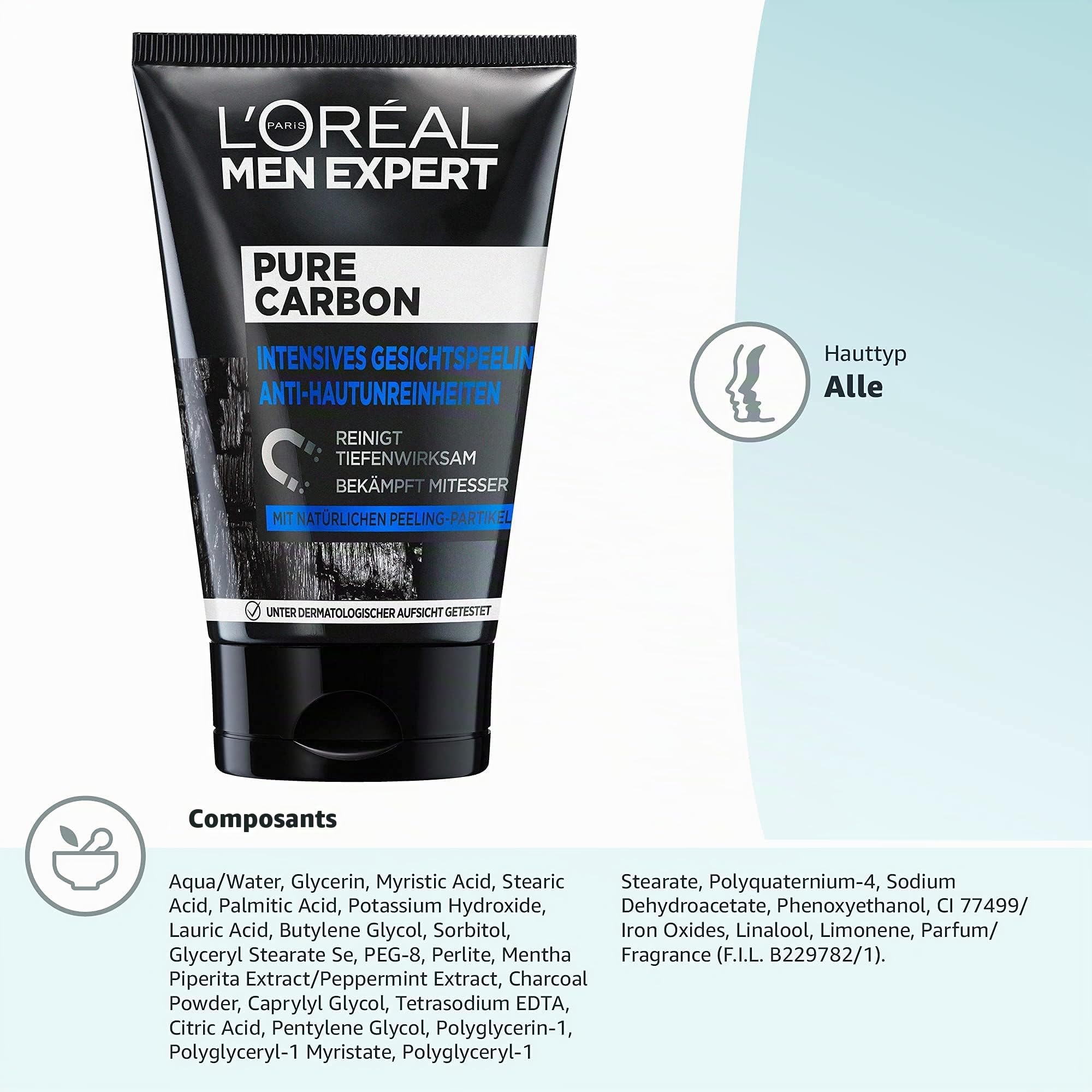 L'Oréal Paris Men Expert peeling pour le visage, peau impure, nettoyage du visage pour homme, peeling visage au carbone pur anti-imperfections, 1 x 100 ml