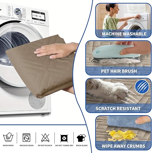 Miniatura 7 de XINEAGE Funda de sofá 100% impermeable para mascotas, antideslizante, lavable, para sofá de 3 cojines, protector de muebles con correas elásticas