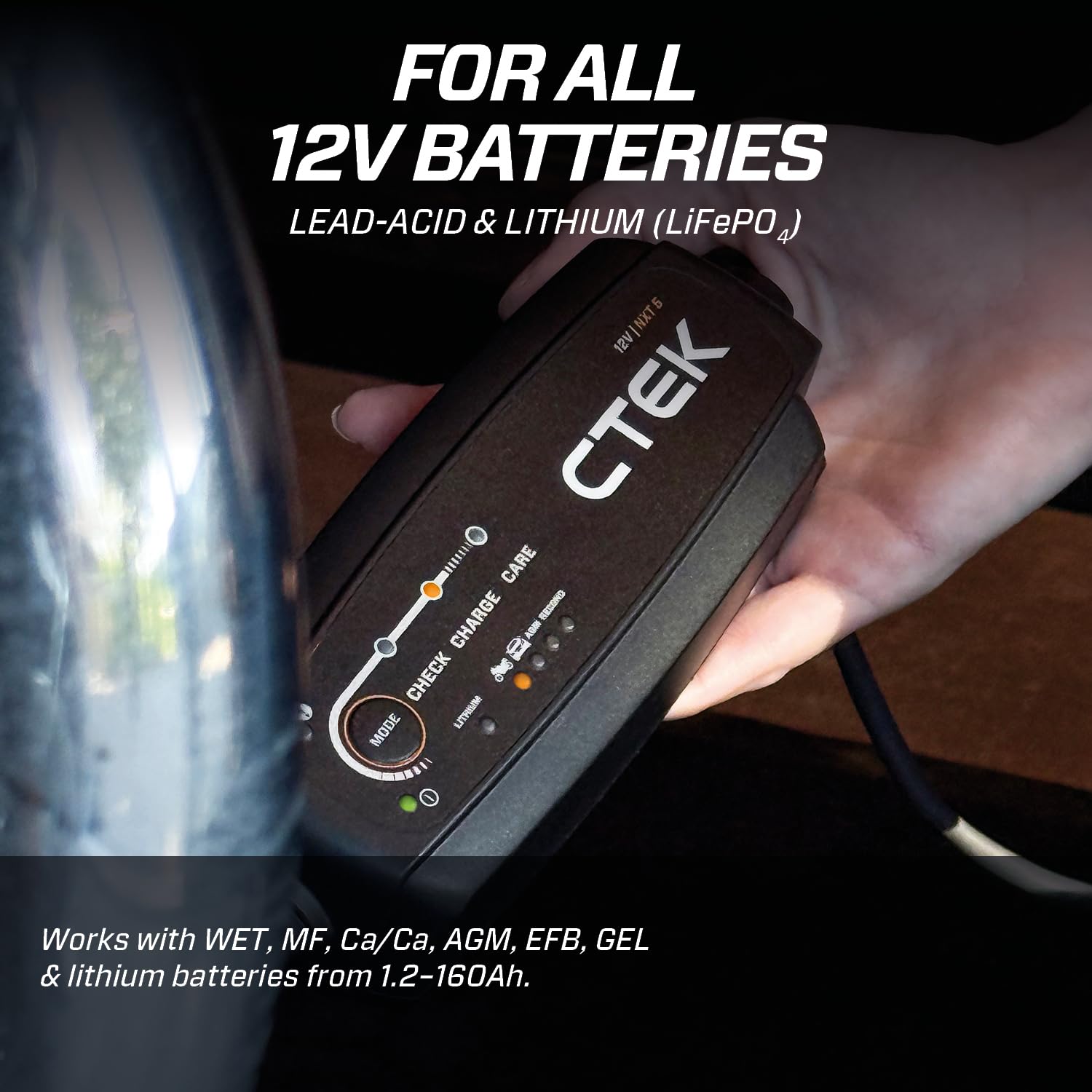 CTEK Caricabatterie intelligente NXT 5 da 12 V, compatibile con acido al piombo e litio, robusto caricabatterie 5A, modalità ricondizionamento, ottimizzazione AGM, compensazione della temperatura