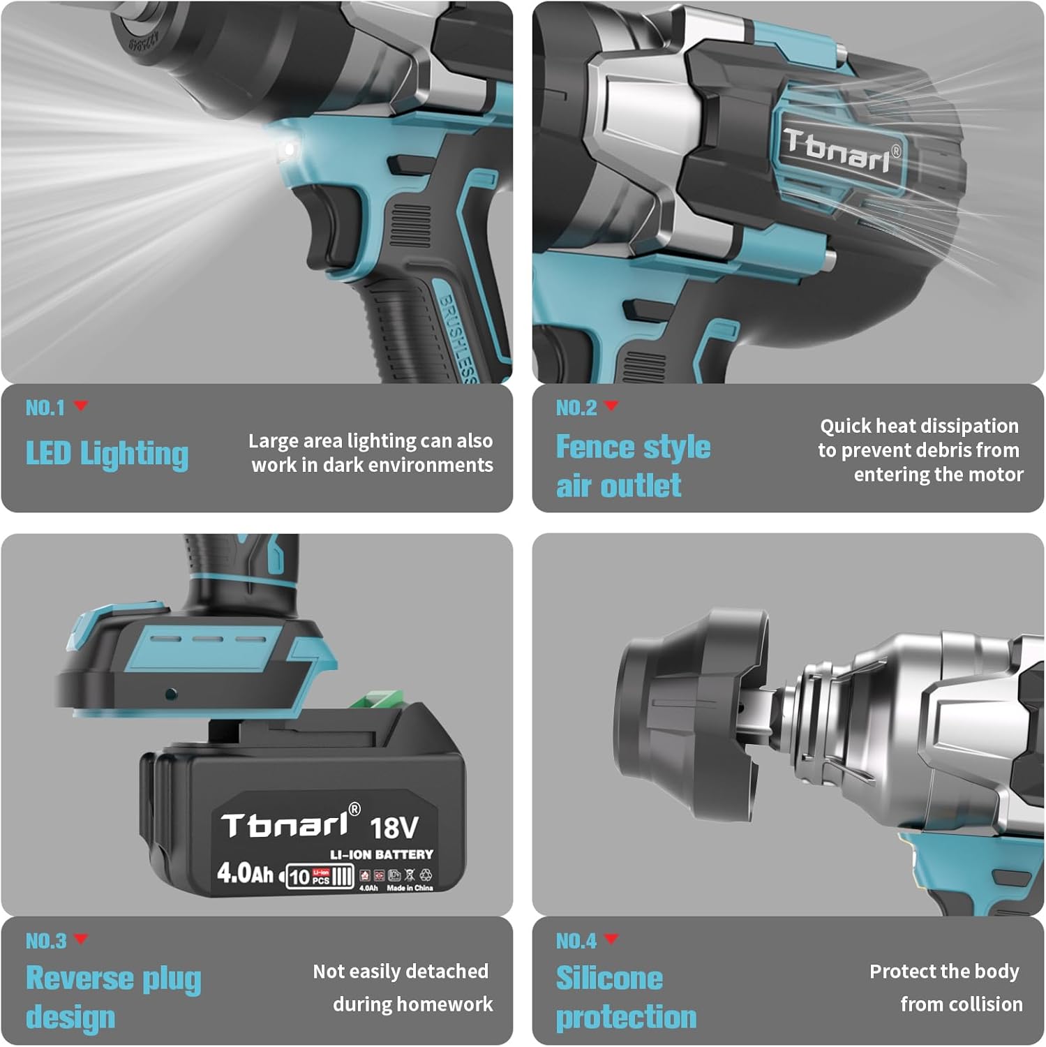 Cordless Impact Wrench 3/4 Inch High Torque 1180 Ft-lbs 1600N.m Brushless Impact Gun 1600RPM with 4.0Ah Battery, 3 Sockets, Charger and Plastic Case