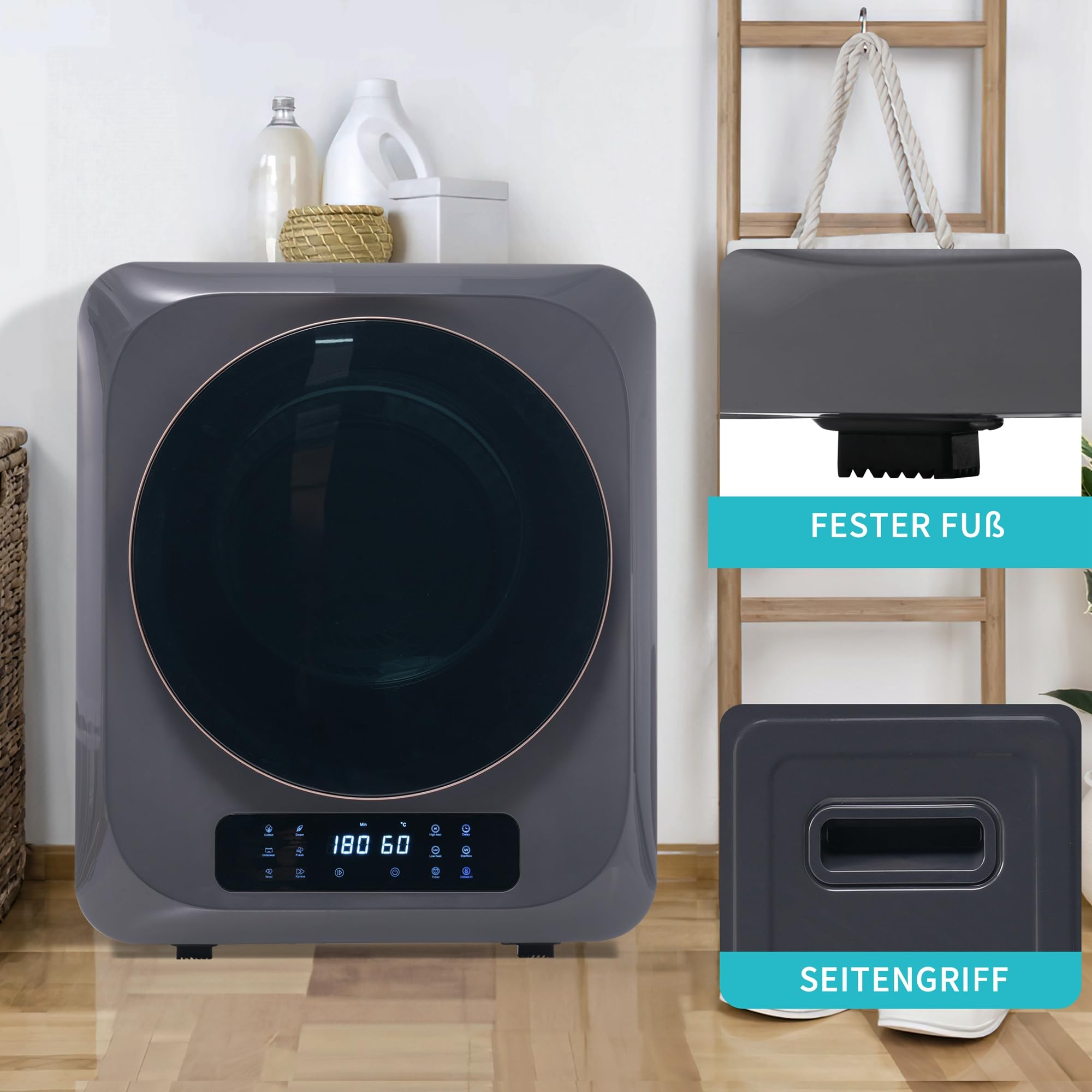DRIXNO Ablufttrockner Trockner Mini Wäschetrockner Dryer Machine, 850w/2,5kg/Schwarz/48x40x58cm, Überhitzungsschutz, wandmontierbar [Energieklasse C]