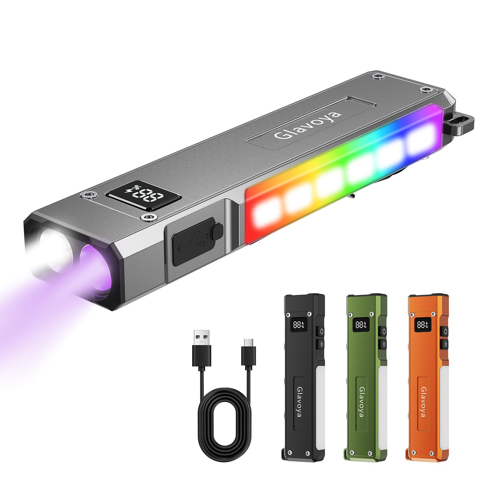 EDC Flashlight Rechargeable,1200 Lumens Ultra Bright Flat Flashlight with 9 Modes, Portable Pocket Flash Lights with UV Light,Magnetic Flash Light for Working