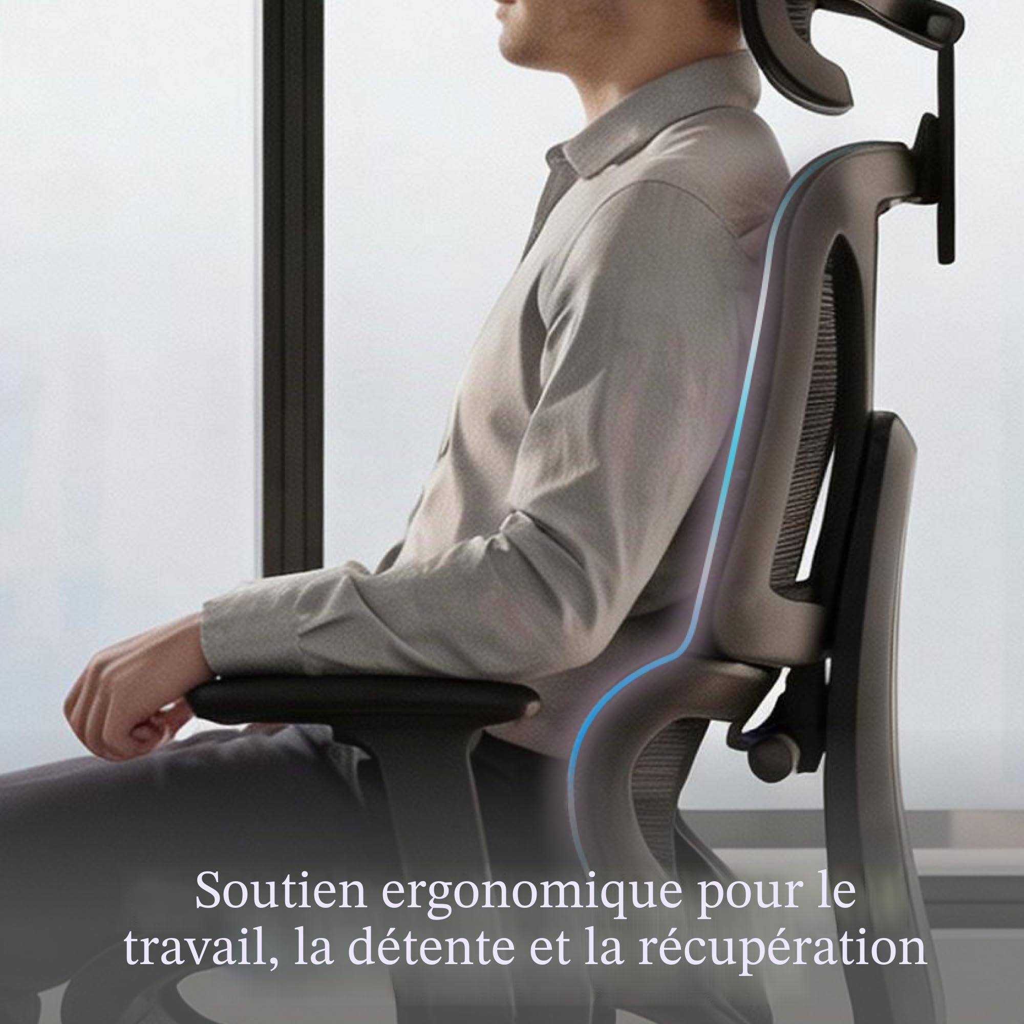 FLEXISPOT ErgoX Chaise Bureau avec Repose-Pieds, Accoudoirs 3D, Chaise de Bureau Ergonomique en Maille Pivotante, Réglable en Hauteur avec Appuie-tête et Soutien Lombaire Indépendant, Noir