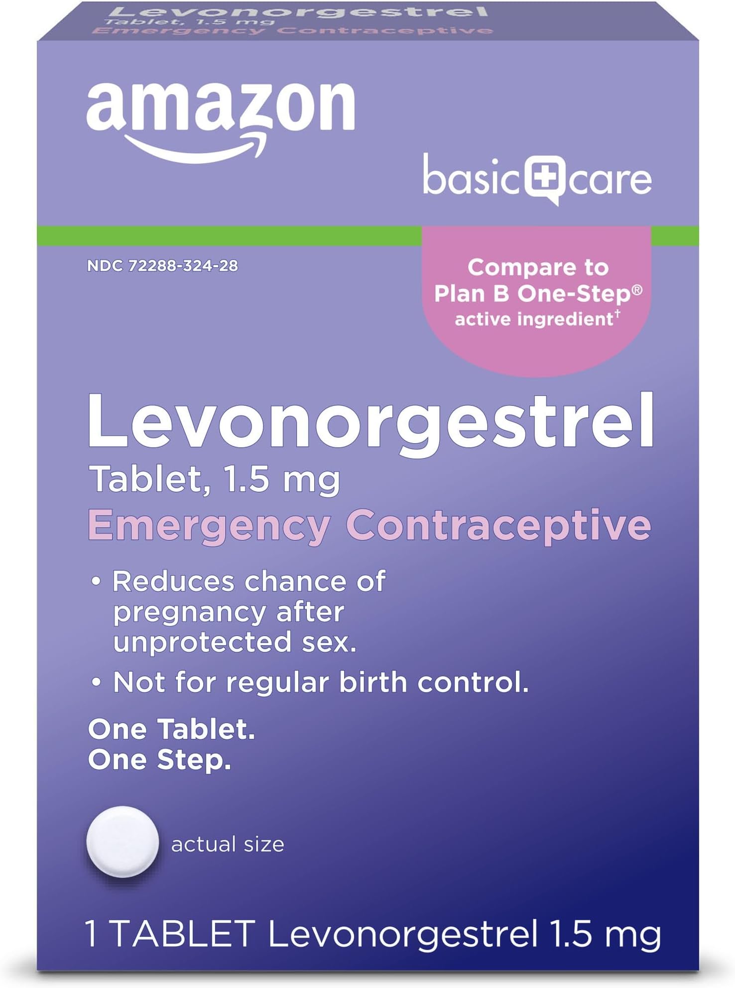 Amazon Basic Care Levonorgestrel 1.5 mg – Emergency Contraceptive Tablet, Morning After Pill, 1 Count (Compare to Plan B One-Step) (Packaging may vary)
