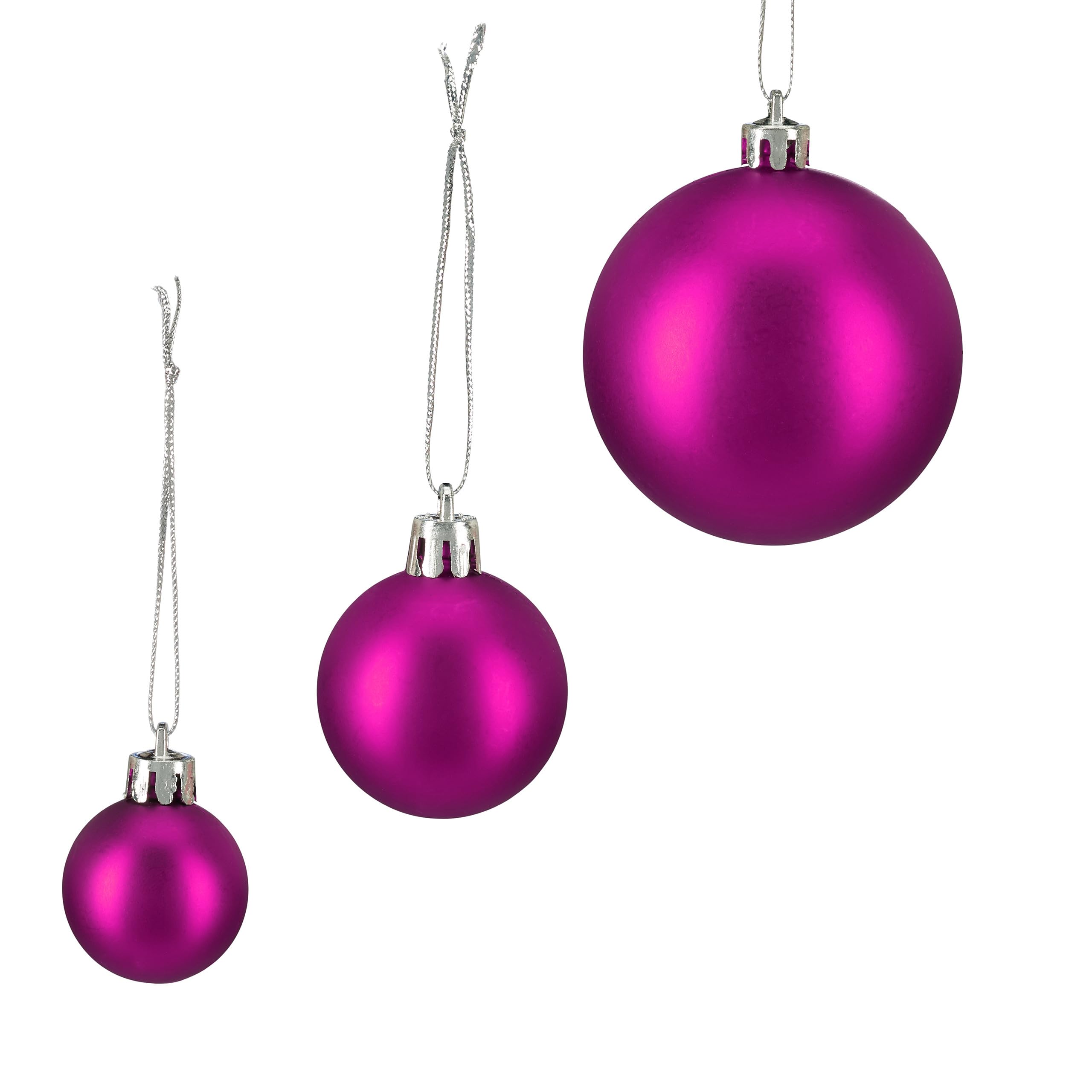 Relaxdays Palline di Natale, Set da 100, Addobbi Natalizi, Opache, Lucide, Glitterate, ∅ 3,4 e 6 cm, Decorazioni, Fucsia