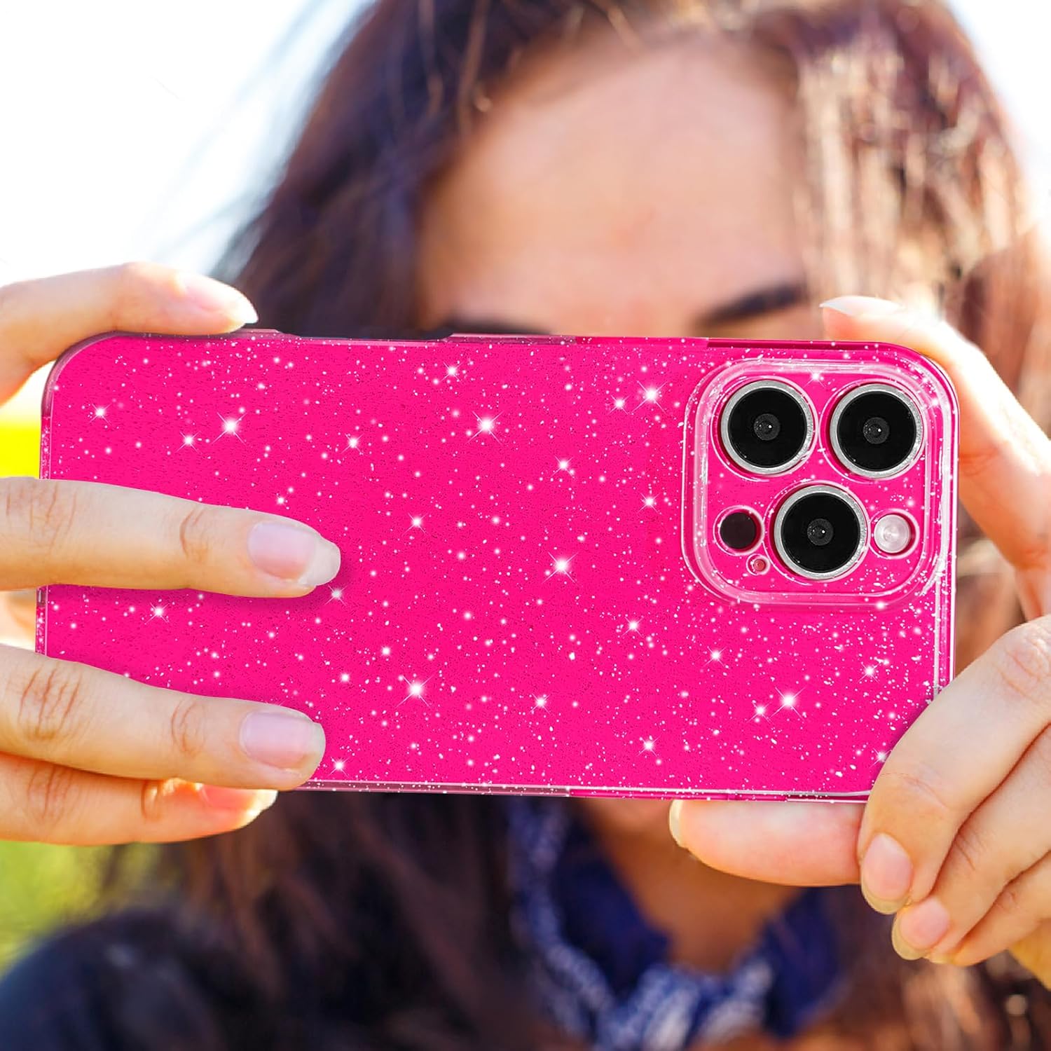 Hython Case for iPhone 16 Pro Case Glitter Cute Sparkly Shiny Bling Sparkle Phone Cases 6.3", Thin Slim Fit Soft TPU Bumper Shockproof Rubber Protective Cover for Women Girls Girly, Hot Pink - Image 5