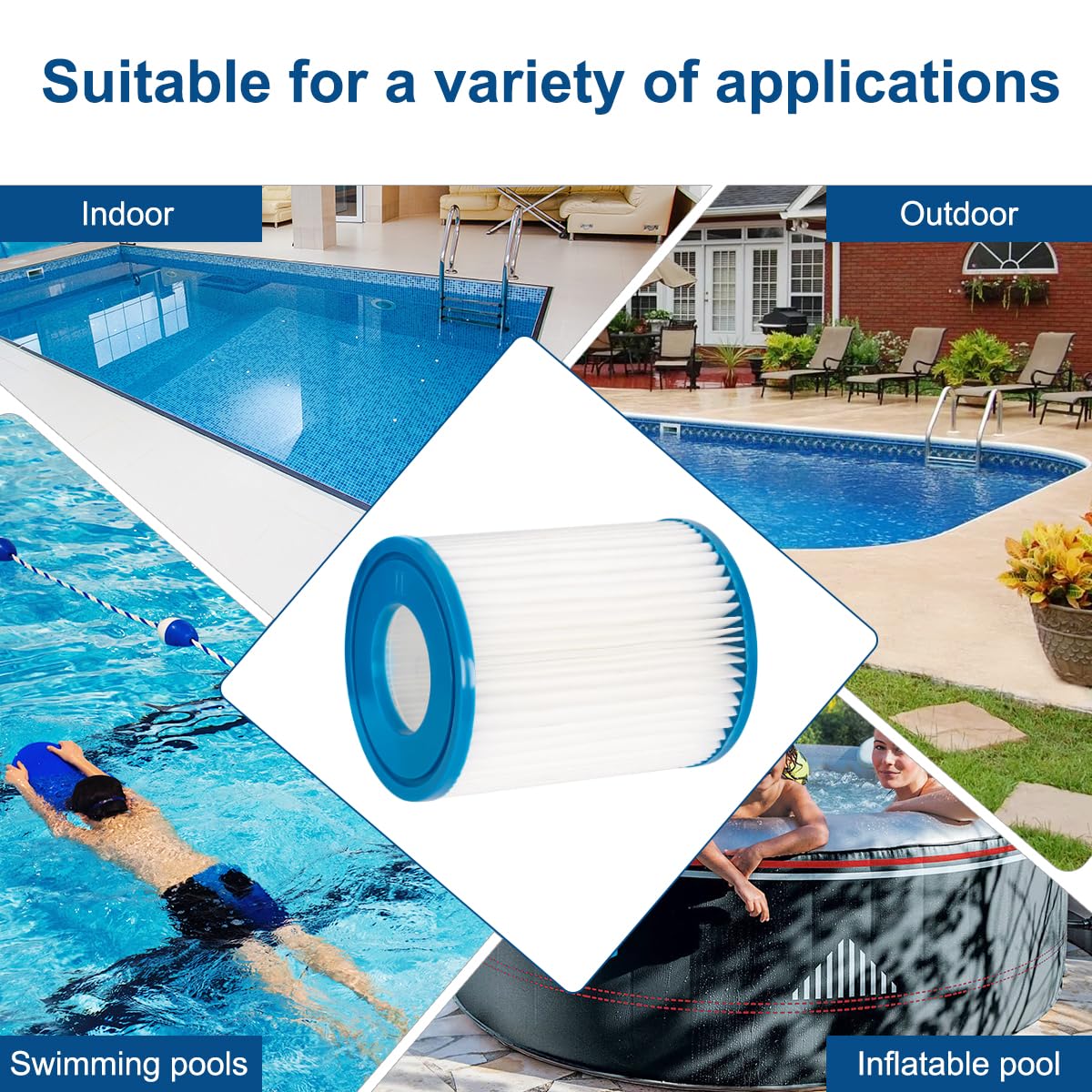 6 filtros de piscina compatibles con BestWay Cartridge II,Para BestWay 58094 tamaño II,Filtro de Piscina de 4.1 "x 5.3"