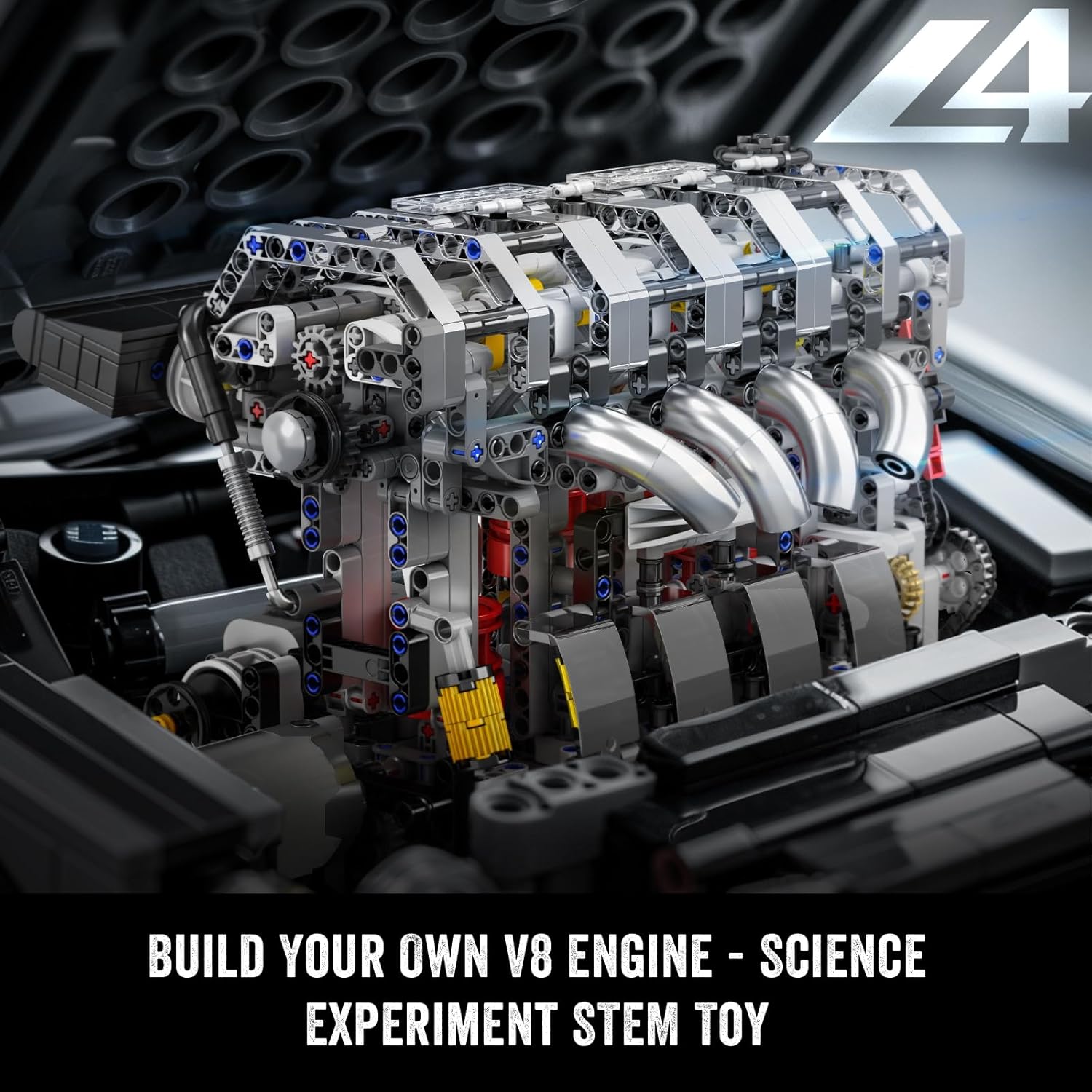 Assembled Mould King L4 Engine model, showcasing its intricate design.