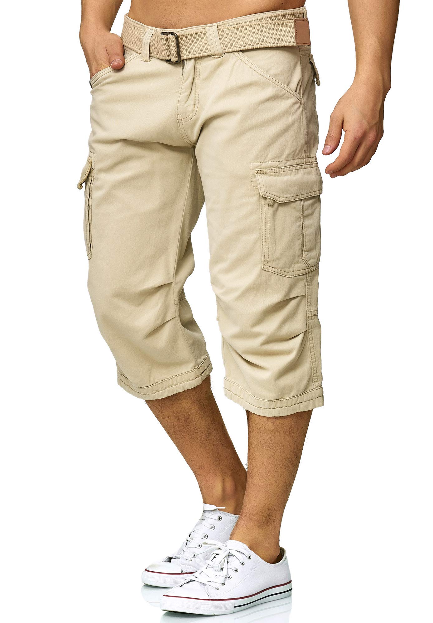 Indicode Hommes Nicolas Check Cargo Shorts | Pantalon Court Cargo 3/4 avec Ceinture