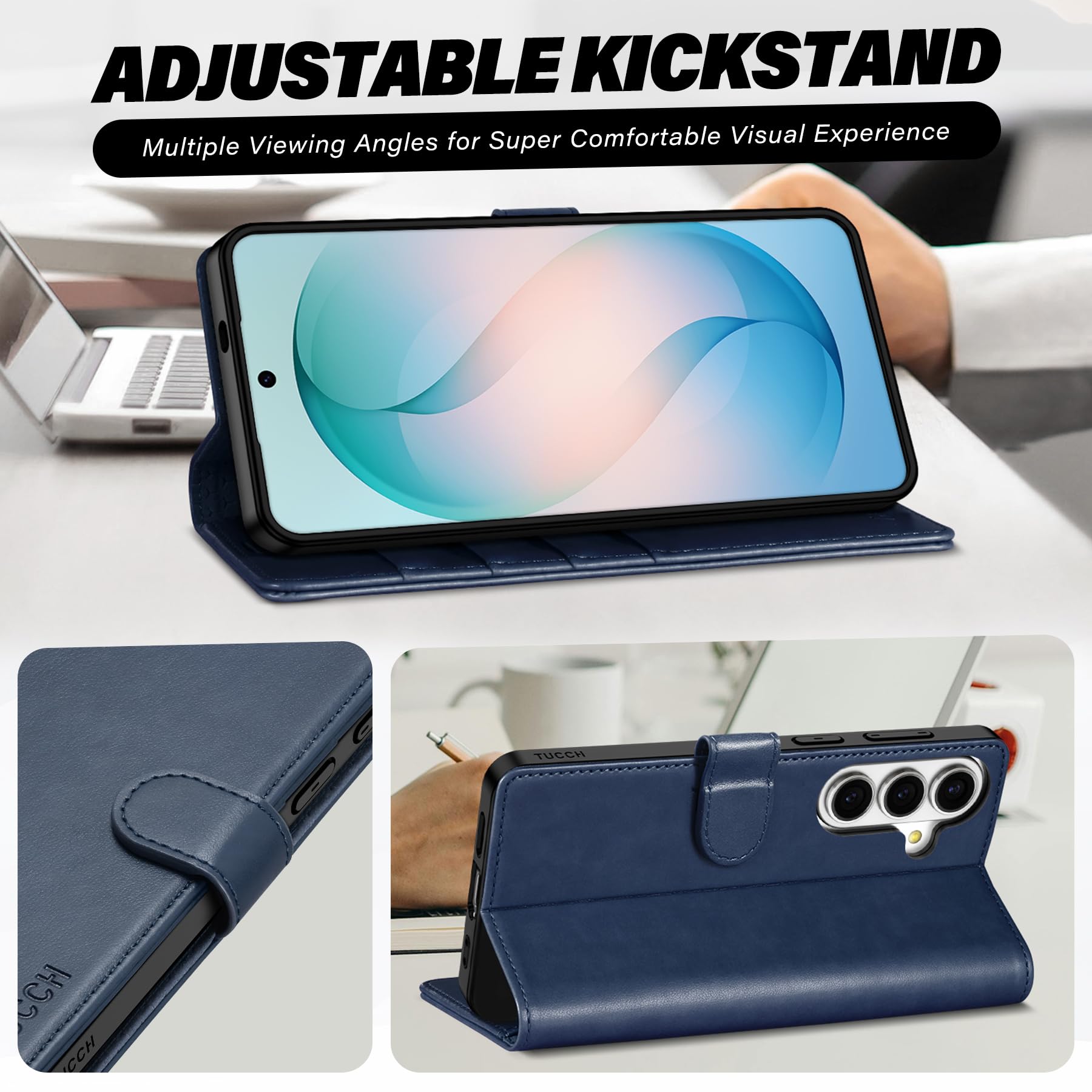 TUCCH Custodia Portafoglio per Galaxy S26+ Plus, Blu | Blocco RFID, Slot Carte, Pelle Sintetica TPU, Chiusura Magnetica, Supporto Cellulare