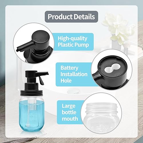 Miniatura 4 de Dispensador automático de jabón de vidrio de espuma con sensor táctil de 12 onzas, dispensador de jabón de tarro Mason manos libres, botella de