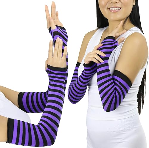 Miniatura 2 de ToBeInStyle Calentadores de longitud de brazo 100% nailon a rayas para mujer