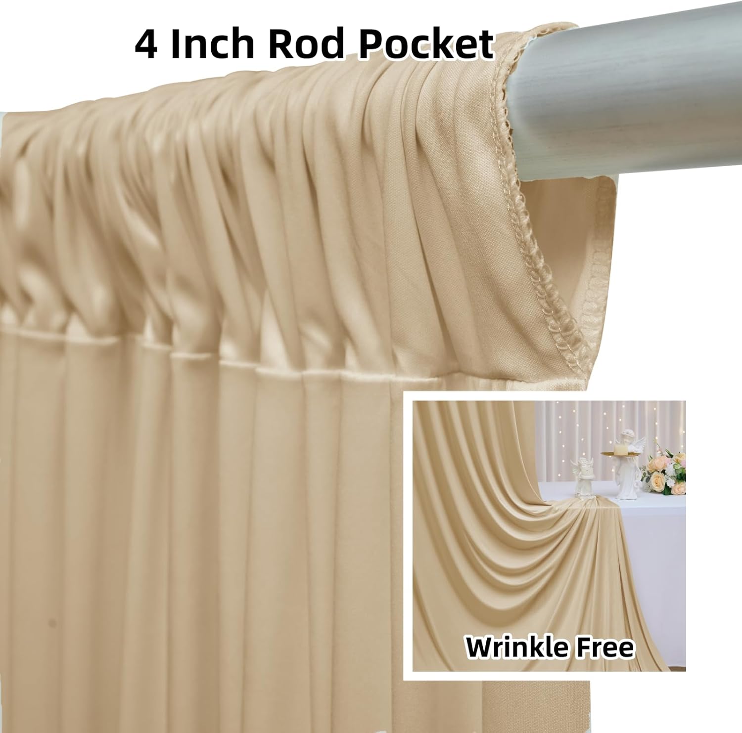 20ftx12ft Beige Backdrop Curtains for Wedding-Wrinkle Free Backdrops Curtain Drapes Fabric Decorations Photo Back Drop Cloth for Baby Shower Photography Stage Reception 4Panels 12ft(H) x 5ft(W)