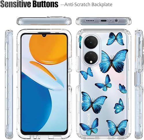 Miniatura 5 de Funda para Honor X7, CMA-LX2 CMA-LX1 con protector de pantalla de vidrio templado, lindo patrón de mariposa transparente de cuerpo completo funda