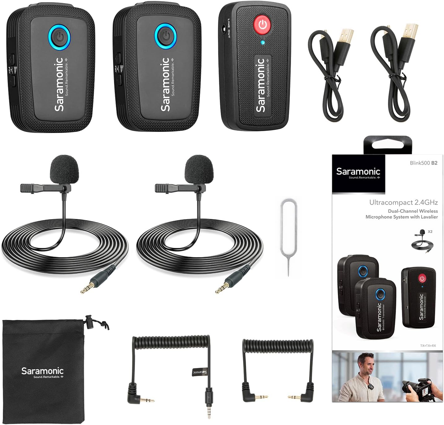 Saramonic Blink500 B1 Wireless Lavalier Microphones for Cameras Camcorder DSLR Omnidirectional External Lapel Microphone Clip-On Mic for Video Recording Podcast YouTube Live Streaming