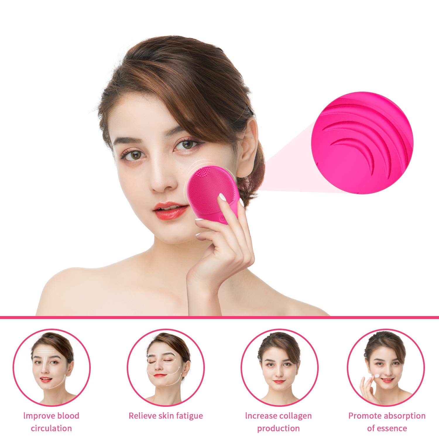 JIANNZT Sonic Facial Cleansing Brush, Rechargeable Waterproof Silicone Facial Cleanser Brush Electric Face Brushes for Cleansing and Exfoliating Facial Cleanser and Massager, Rose: Beauty
