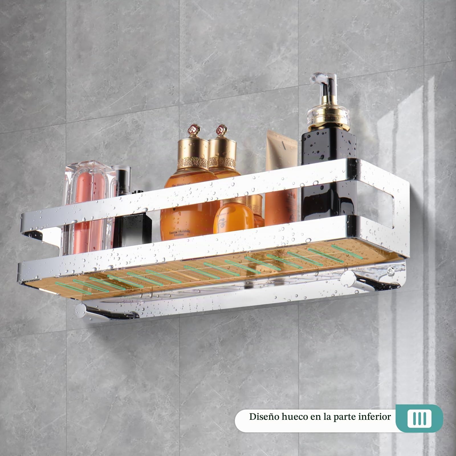 Estanteria Baño,Estante Ducha Acero Inoxidable, Organizador Ducha con Ganchos (Plata) (40cm)