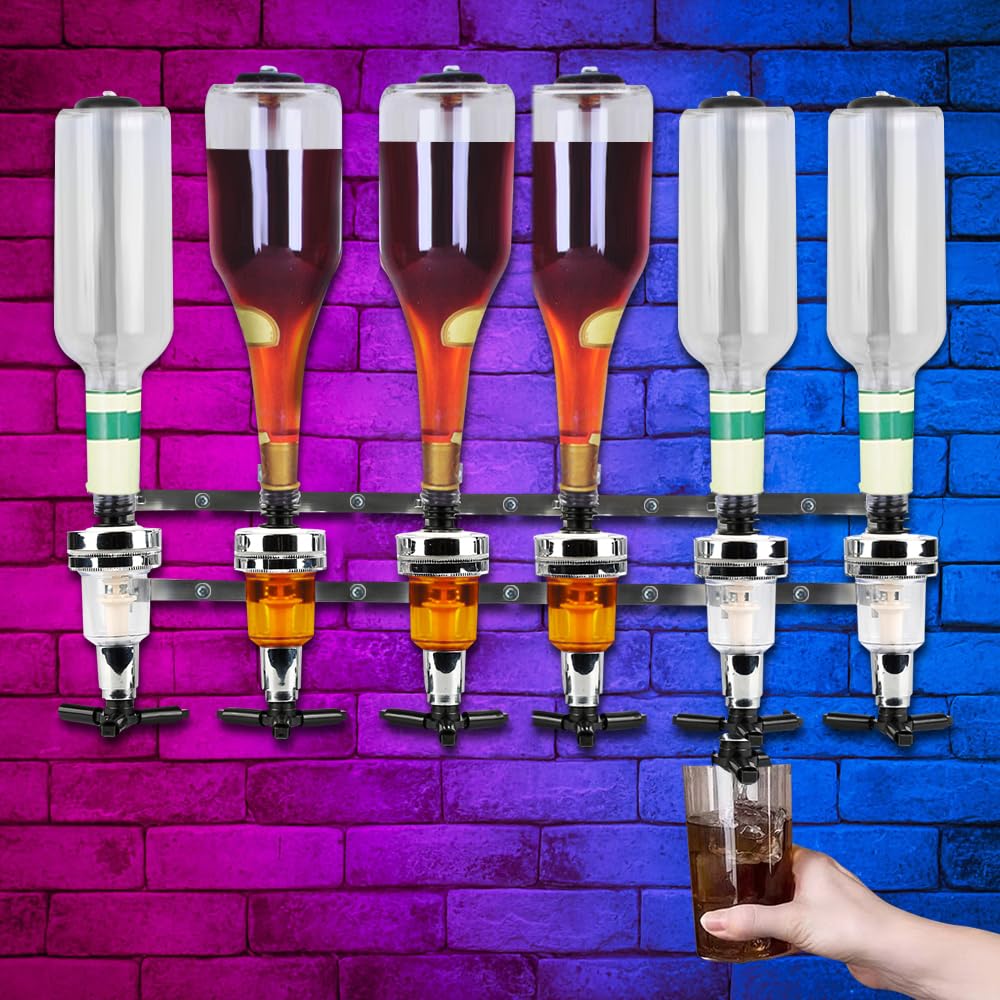 Bar Butler Dosificador Alcohol Mueble Óptico Dispensador de Verdor de Pared 4 o 6 Botella Soporte de Bebida Licor para Bar Hogar y Comerciales, Medidas Dosificación 25-45 ml (6 cabezas – (1,5 oz))