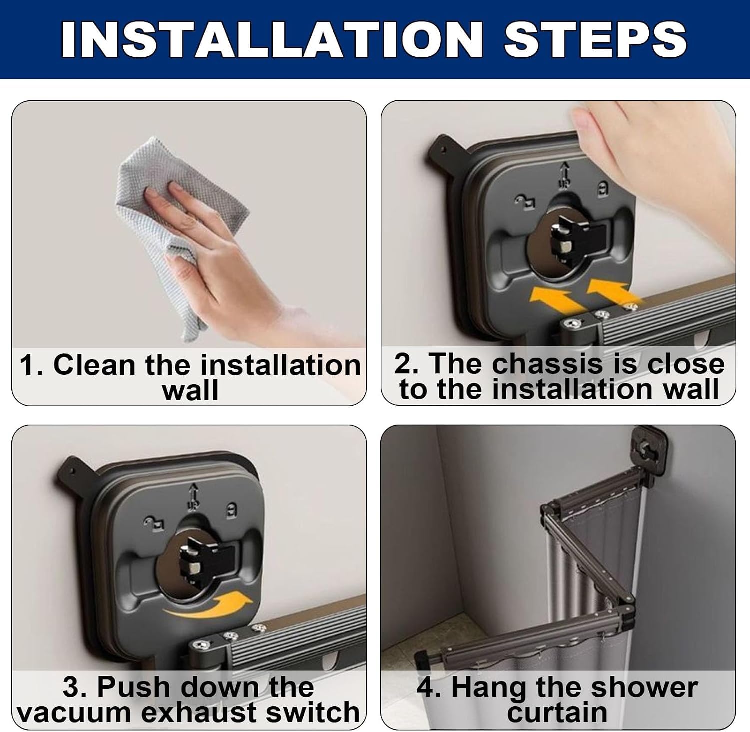 Rideau de Douche Pliable et Ajustable avec Barre à ventouses, Design Gain de Place pour la Salle de Bain et Les Voyages (2-Folds)
