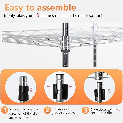 Vista 167 de FDW - Estantería metálica : 6 estantes de alambre de acero resistente ajustables, con ruedas, 48 pulgadas (L) x 18 pulgadas (An) x 76 pulgadas (A)