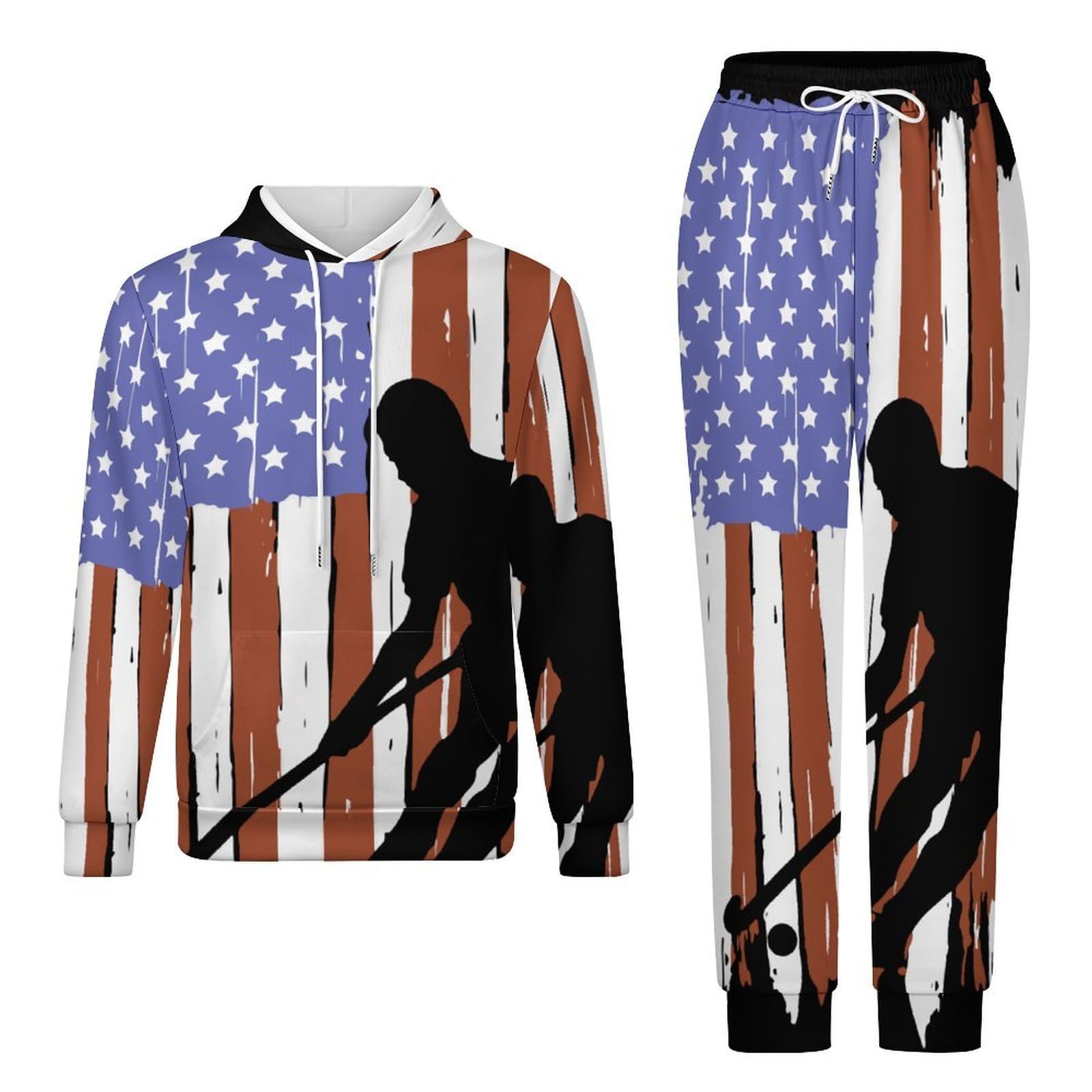 Tuta da hockey su prato con bandiera degli Stati Uniti per gli uomini a maniche lunghe felpa con cappuccio e pantaloni della tuta Set di tute alla moda