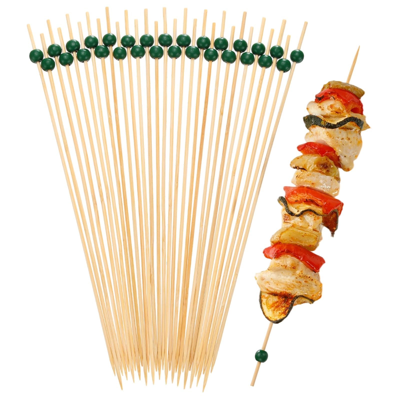 M METERXITY 100-Pack Cocktail Picks 10 inch Bamboo, Dark Green, Bead