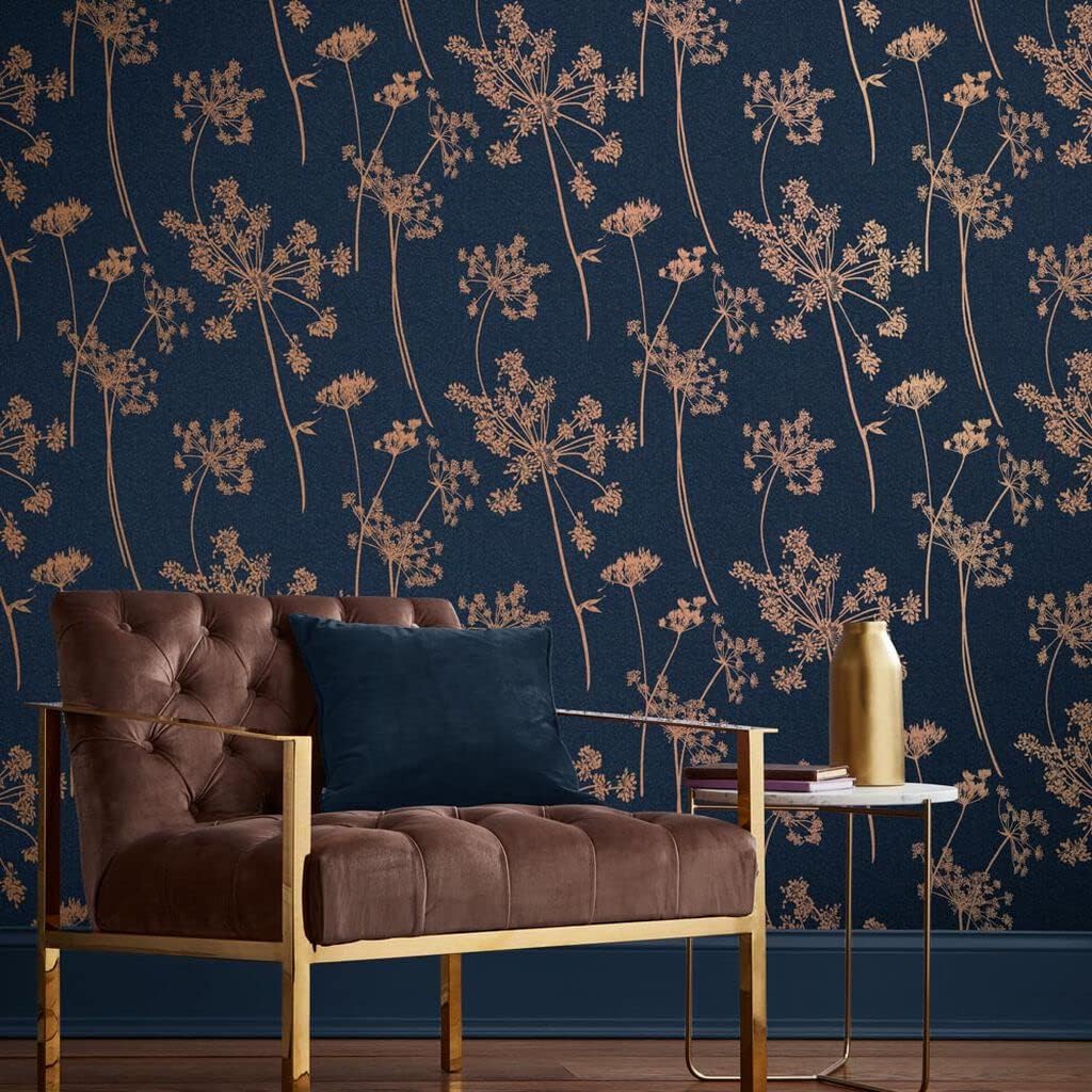 Graham & Brown Anthriscus Floral Paste The Wall Wallpaper (Navy Blue/Copper)