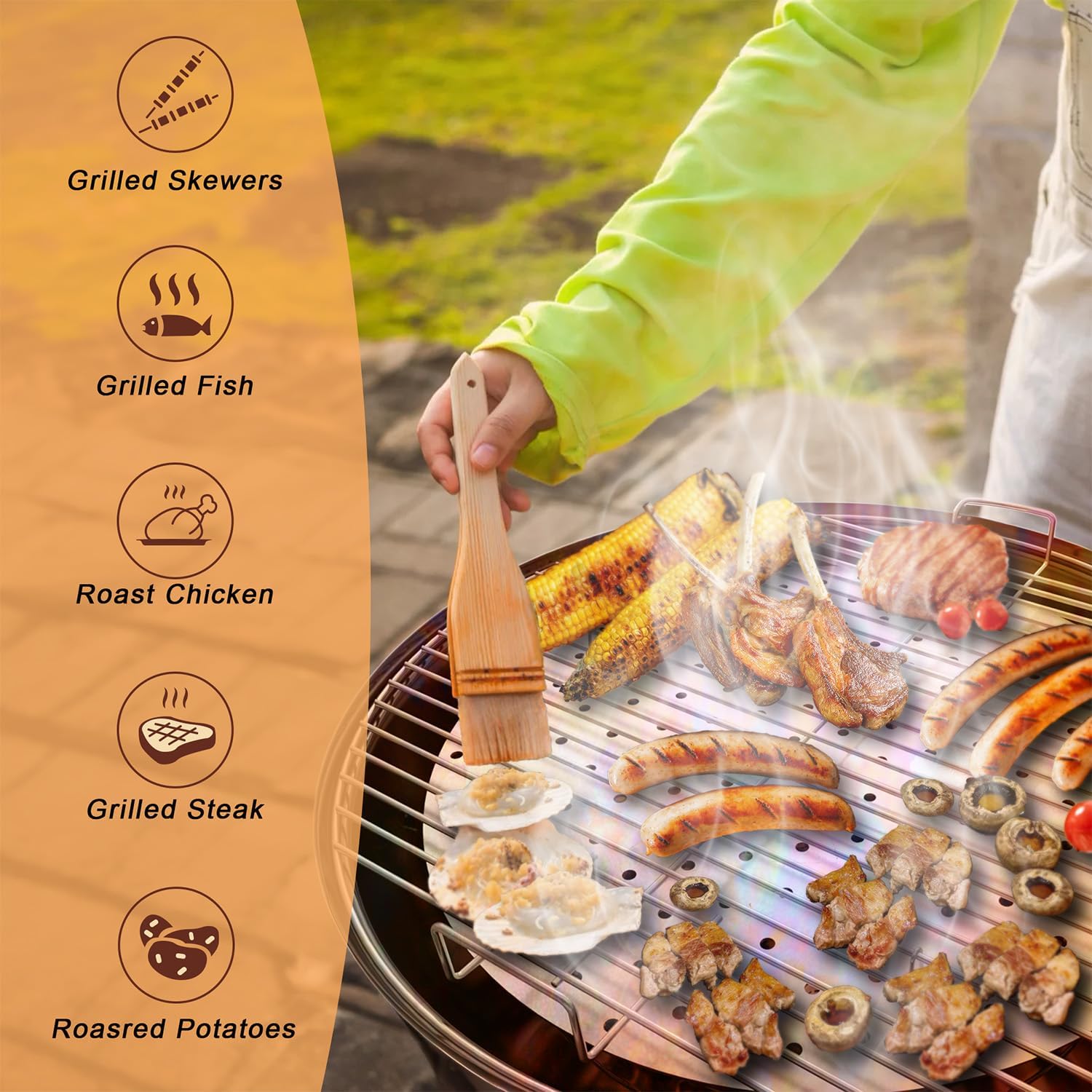 Replacement Round Cooking Grill Grate 21.5 inch, Stainless Steel BBQ Grills with No-Fire 360° Even Heat Distribution Plate, Compatible for Weber Kettle 22" Charcoal Grills & Similar Grills