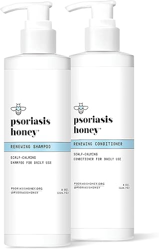 Psoriasis Honey Set de champú y acondicionador renovador, tratamiento diario para cabello seco, ayuda a aliviar los síntomas de eccema, caspa,
