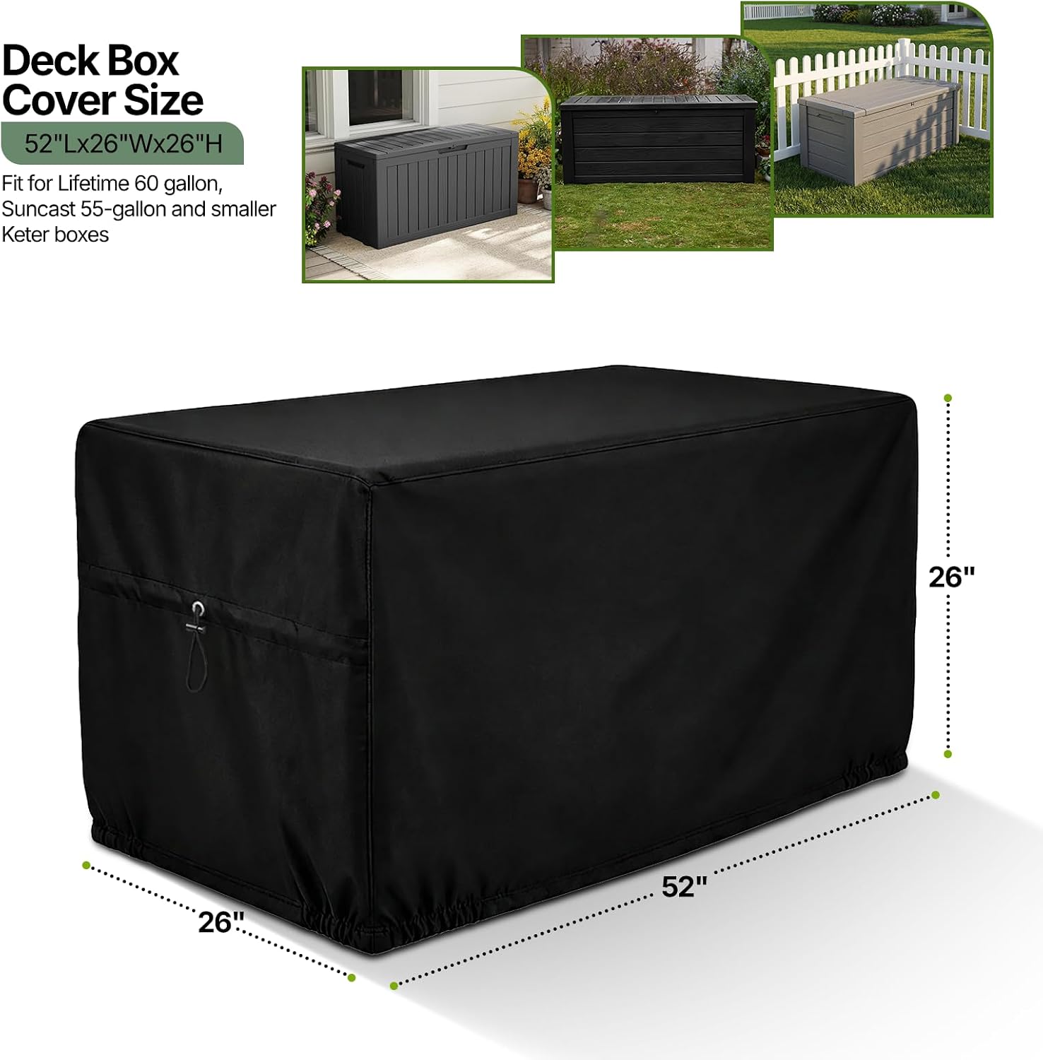 SheeChung Deck Box Cover Waterproof,Heavy Duty 600D Polyester Oxford Covers,Outside Covers for Outdoor Storage Box and Patio Furniture(52" Lx26 Wx26 H)
