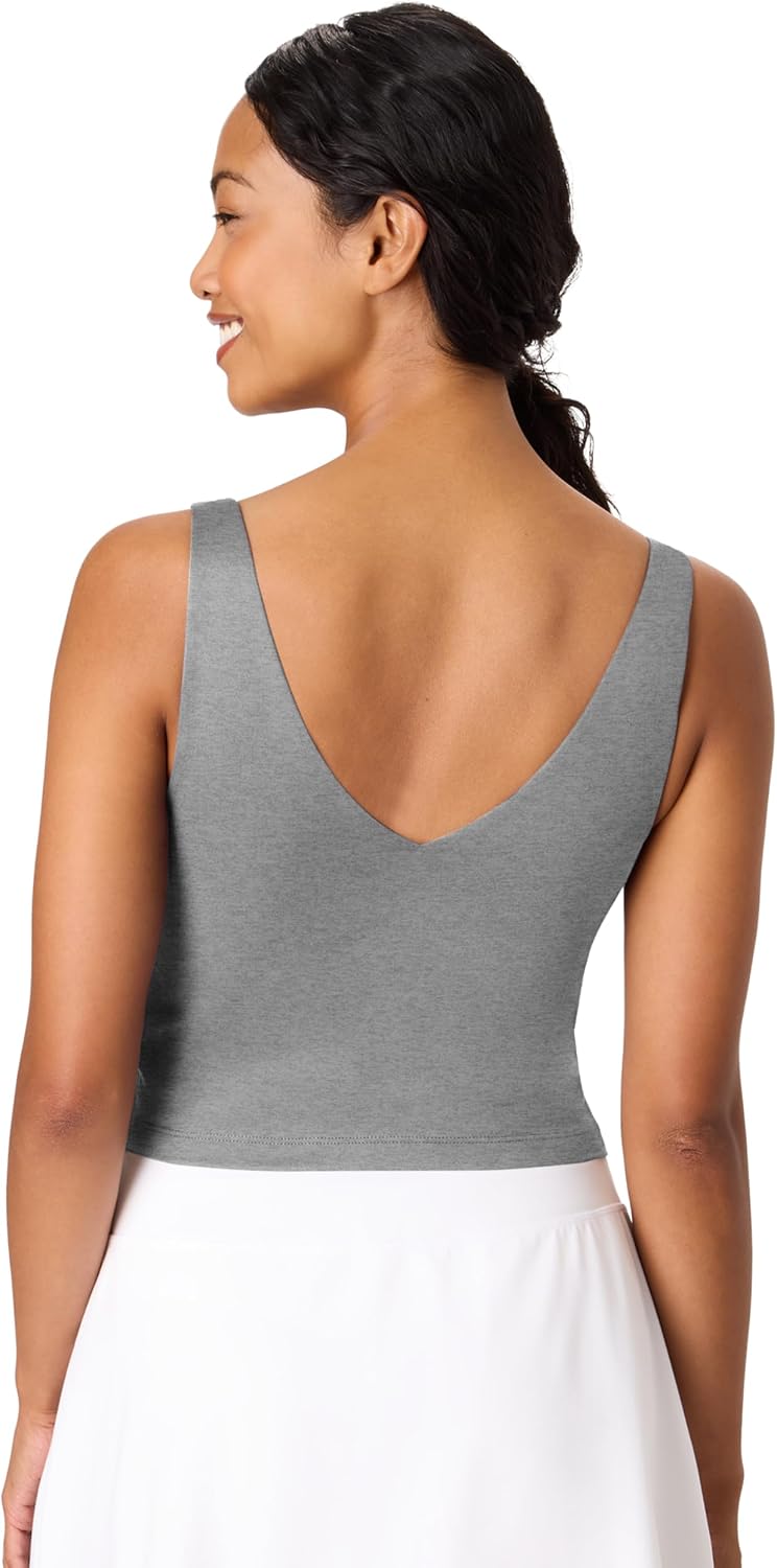 Hanes Women's Crop Top Clothing, Moves Cropped Workout Tank Tops for Women W/Shelf Bra, Sewn-in Padded Cups, Wicking