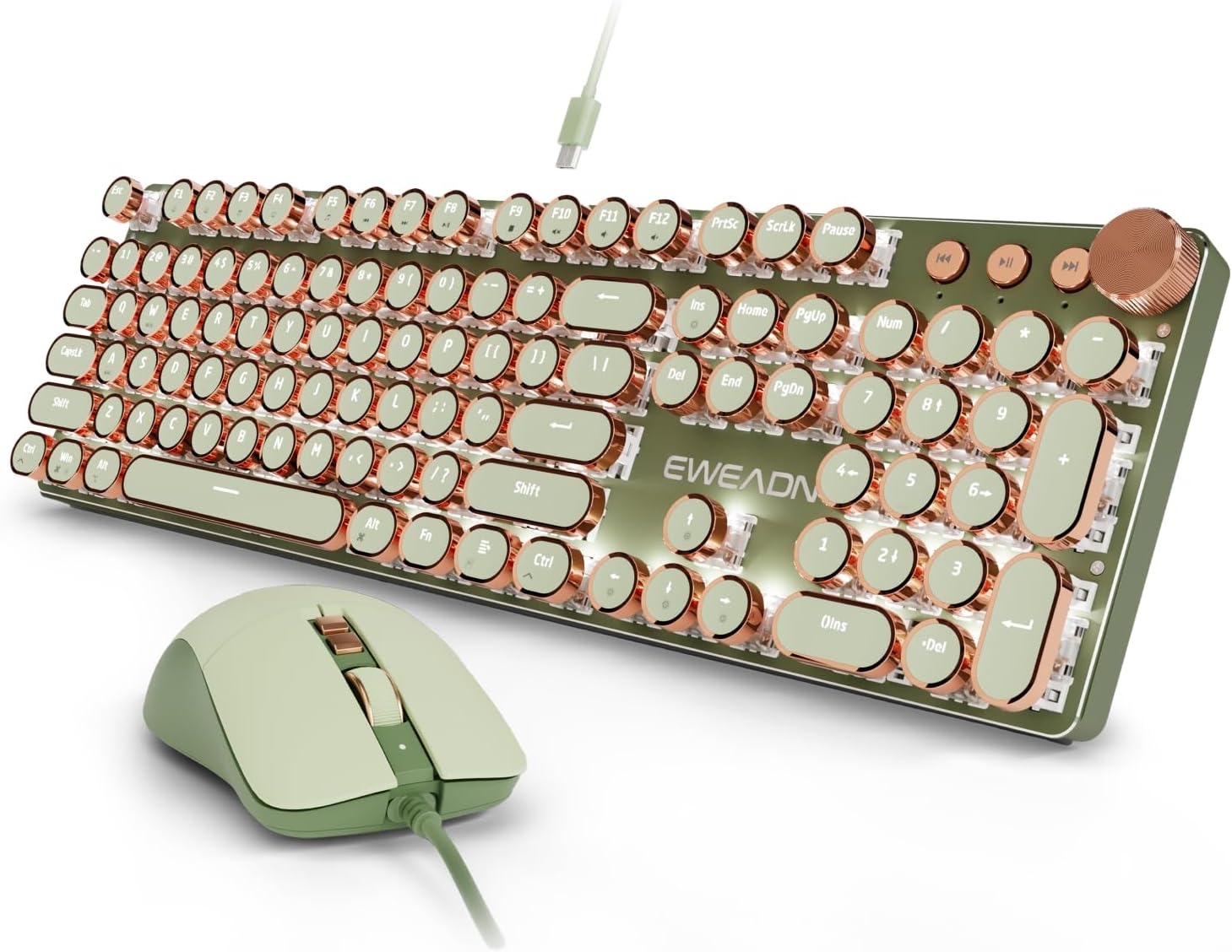Wired Typewriter Keyboard and Mouse Combo, Low Noise Pink Switch-Green
