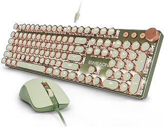 SEUNKWANG Wired Typewriter Keyboard and Mouse Combo, Retro Mechanical Keyboard with Multimedia Knob, White Backlit, Metal ... Price In India