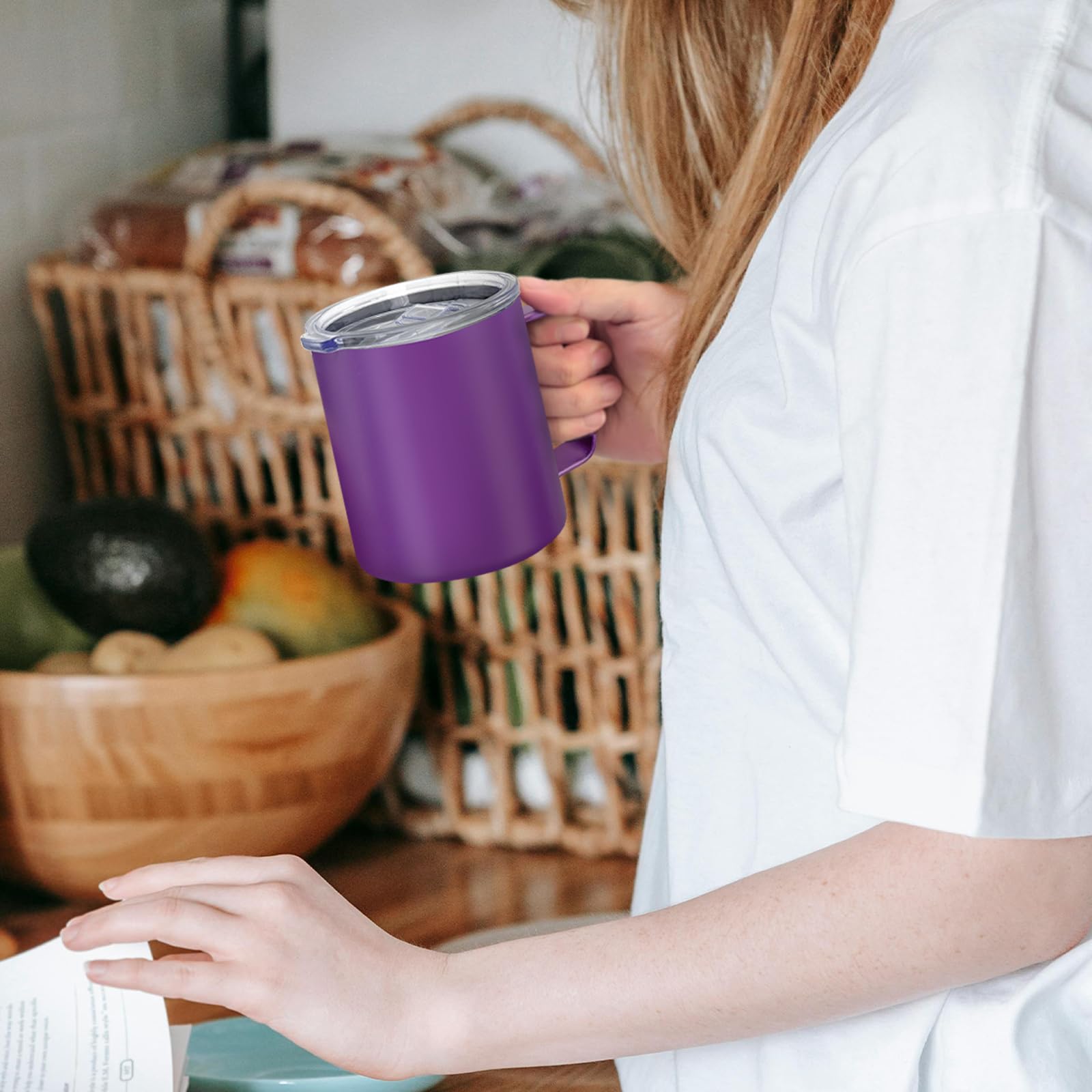 YOUKE OLA Paquete de 16 tazas de café aisladas de acero inoxidable a granel con asa y tapas, taza de viaje de doble pared aislada al vacío de 12 onzas para bebidas calientes y frías, hogar, oficina,