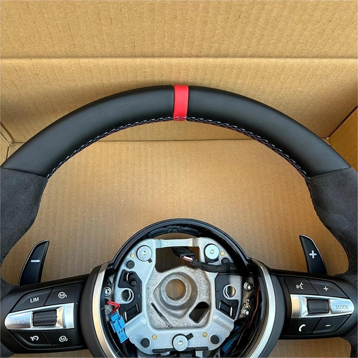 Compatible With BMW 3/5 Series Leather Steering Wheel With Paddles Button Assembly Accessories(3-M logo)