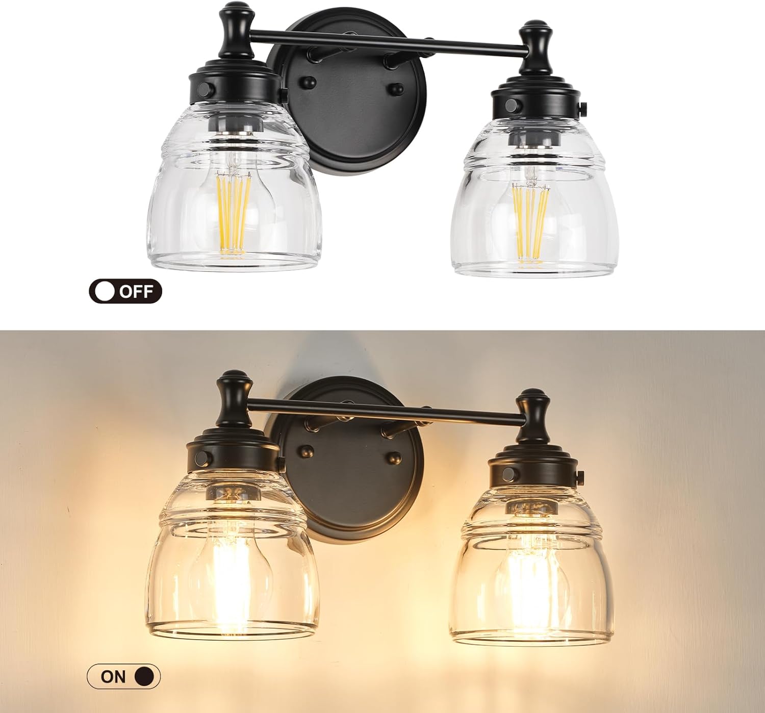 Bathroom Light Fixtures Modern Black Vanity Lights for Bathroom Light Fixtures Over Mirror with Clear Glass Lampshade for Cabinet Mirror Bedroom Hallway 2 Lights