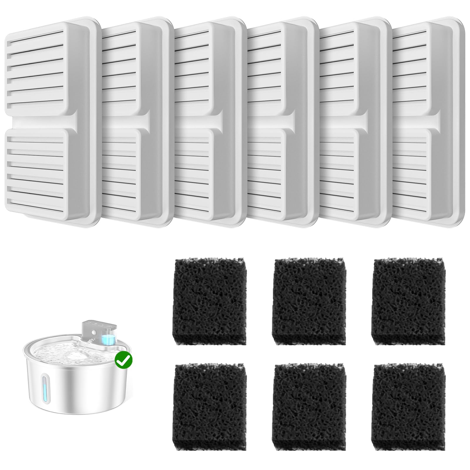 PawPoll Wireless Cat Water Fountain Stainless Steel Filter, 6 Filters + 6 Foam Filters for Wireless Cat Water Fountain for Drinking
